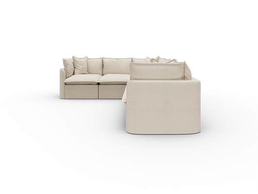 Koala Tamarama Washable Covers 6-section L-shape sectional with corner in cream linen-look fabric on white