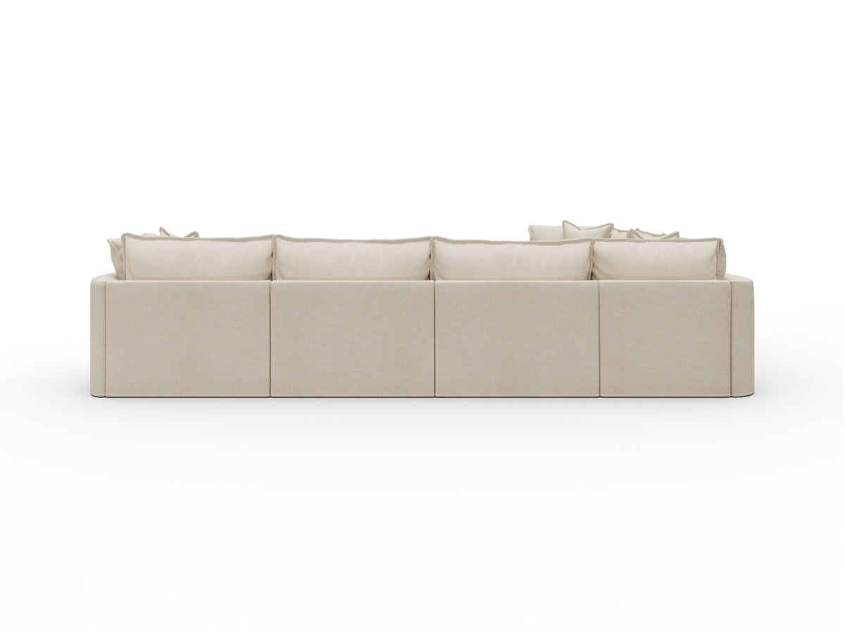 Koala Tamarama Washable Covers 6-section L-shape sectional with corner in cream linen-look fabric on white