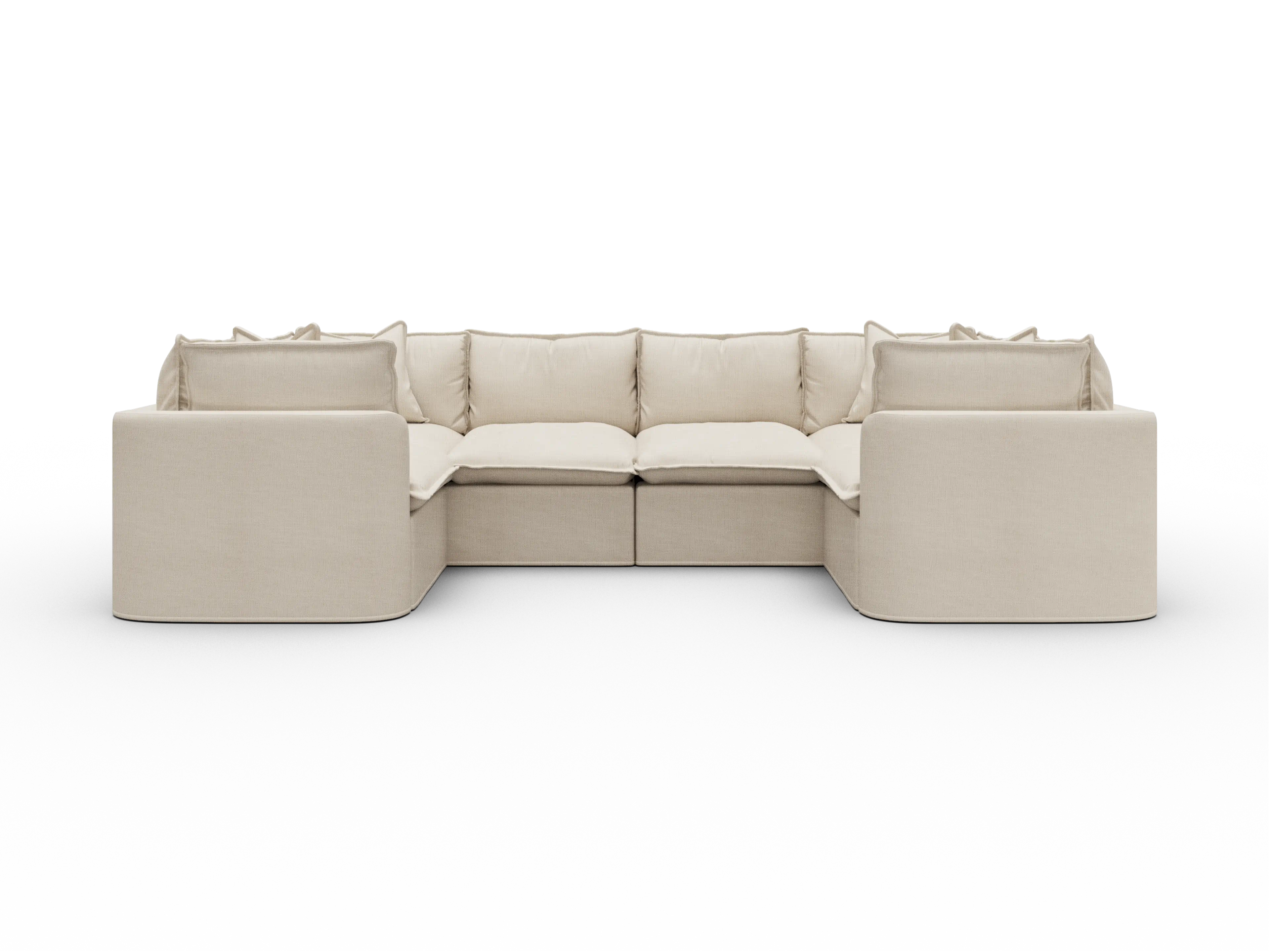 Koala Tamarama Washable Covers 6-section U-shape sectional with two corners in cream linen-look fabric on white