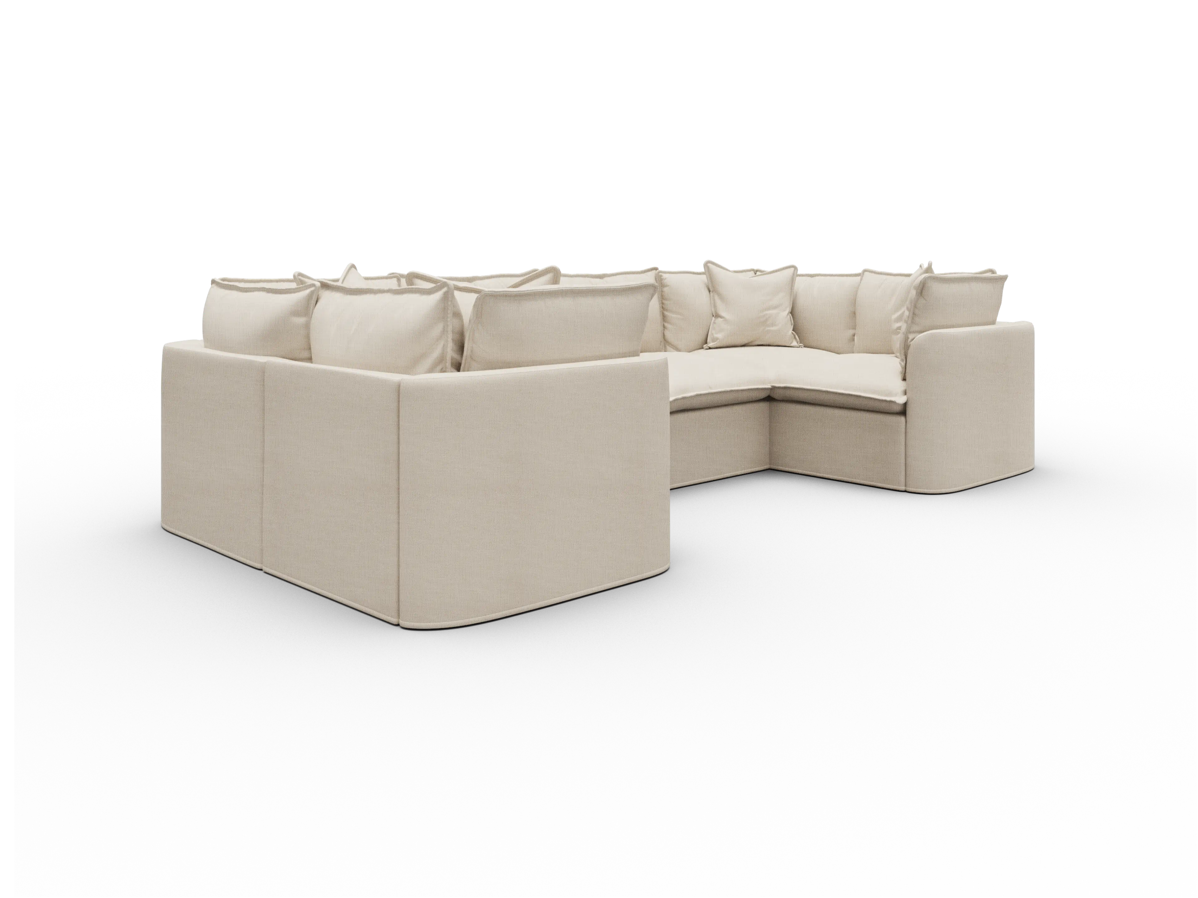 Koala Tamarama Washable Covers 6-section U-shape sectional with two corners in cream linen-look fabric on white