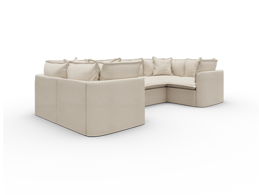 Koala Tamarama Washable Covers 6-section U-shape sectional with two corners in cream linen-look fabric on white