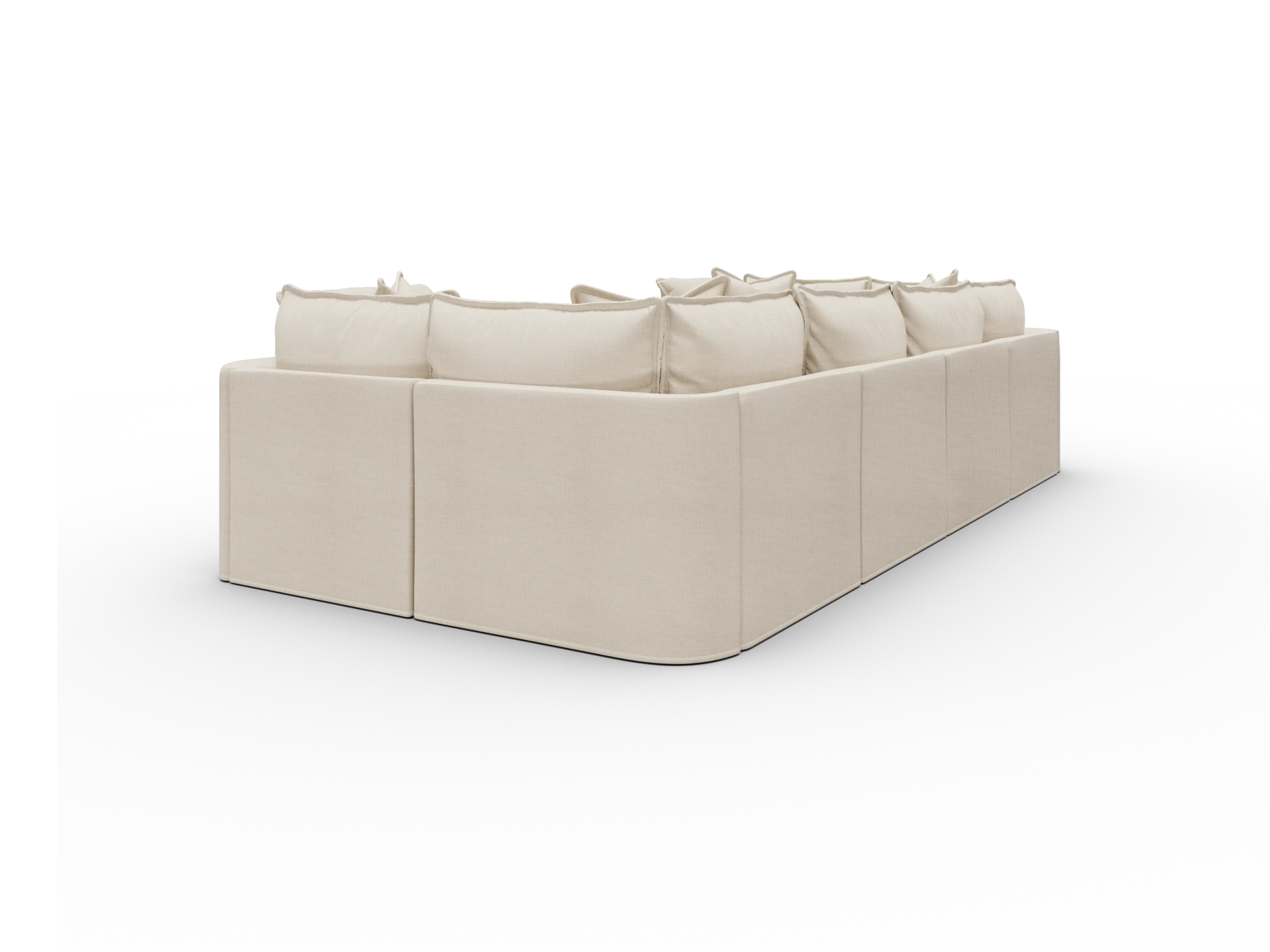 Koala Tamarama Washable Covers 6-section U-shape sectional with two corners in cream linen-look fabric on white