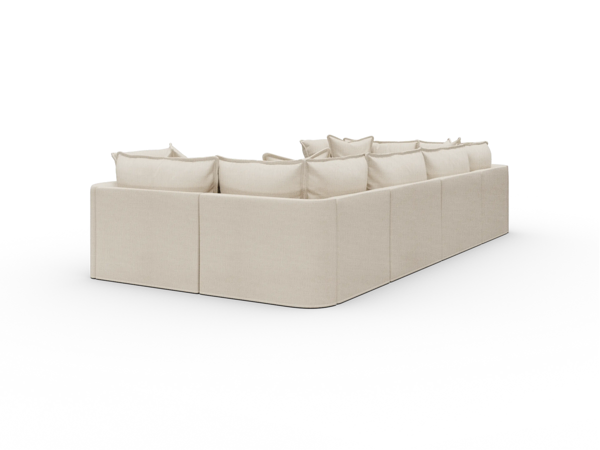 Koala Tamarama Washable Covers 6-section U-shape sectional with two corners in cream linen-look fabric on white
