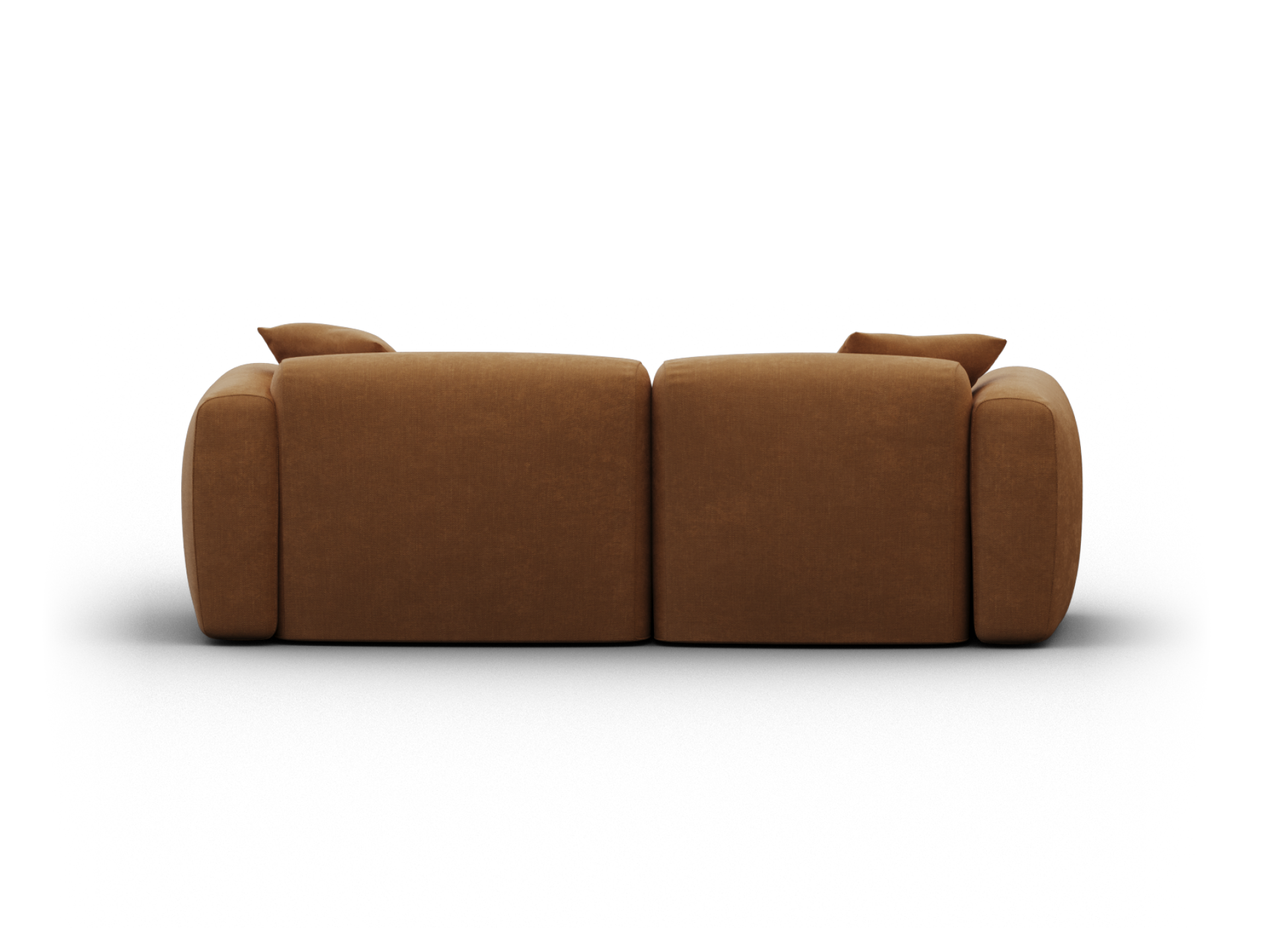 Luxurious brown fabric sofa with plush cushions and rounded arms, offering a modern silhouette. Perfect for contemporary living spaces.