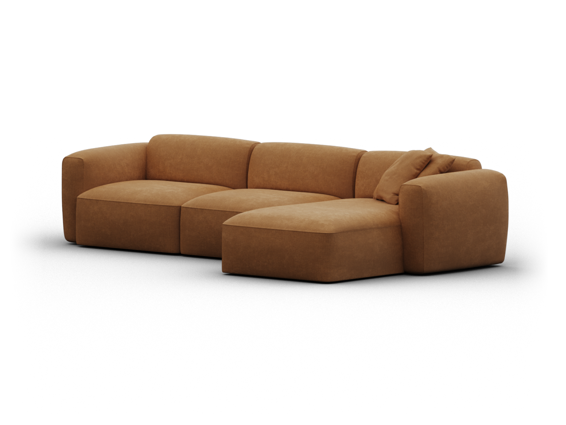 Luxurious tan corner sofa, plush upholstery with a streamlined, modular design. Perfect for sophisticated living spaces, offering comfort and elegance.