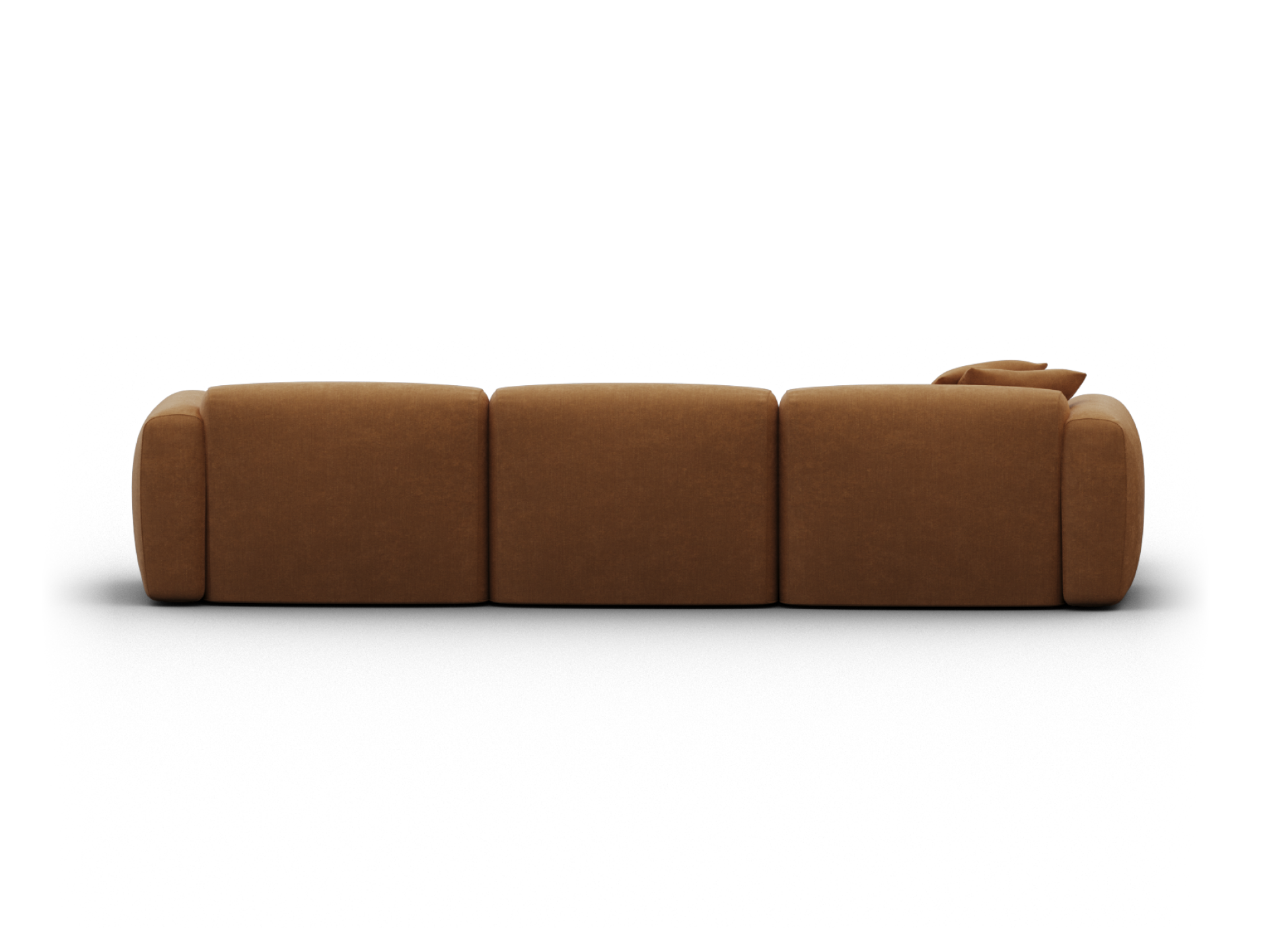 Luxurious brown suede modular sofa with deep cushions and clean lines, ideal for contemporary living spaces. Tailored stitching enhances modern elegance.