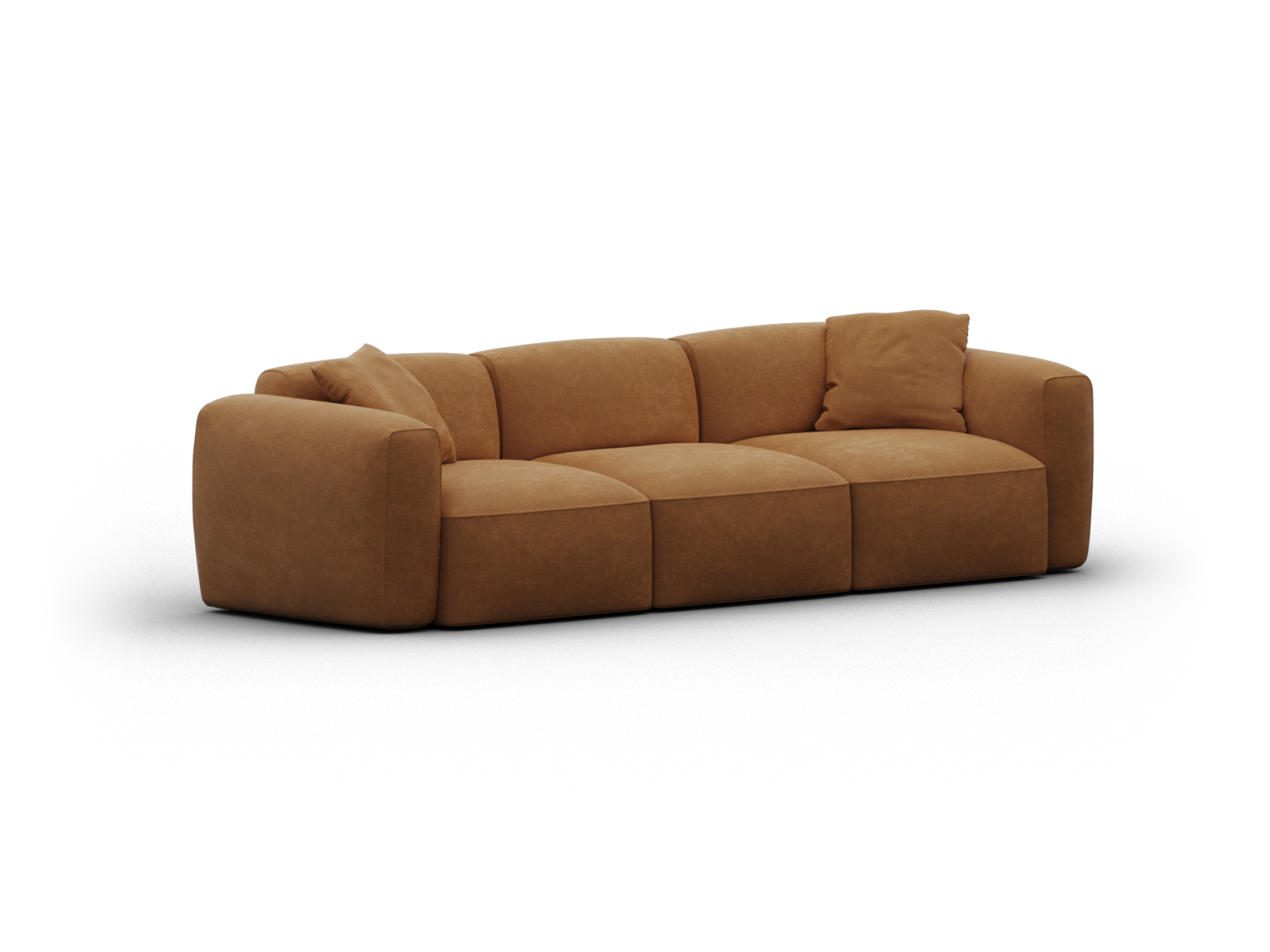 A luxurious brown leather sectional sofa with plush, rounded cushions and a sleek, modern design, ideal for elegant living spaces.
