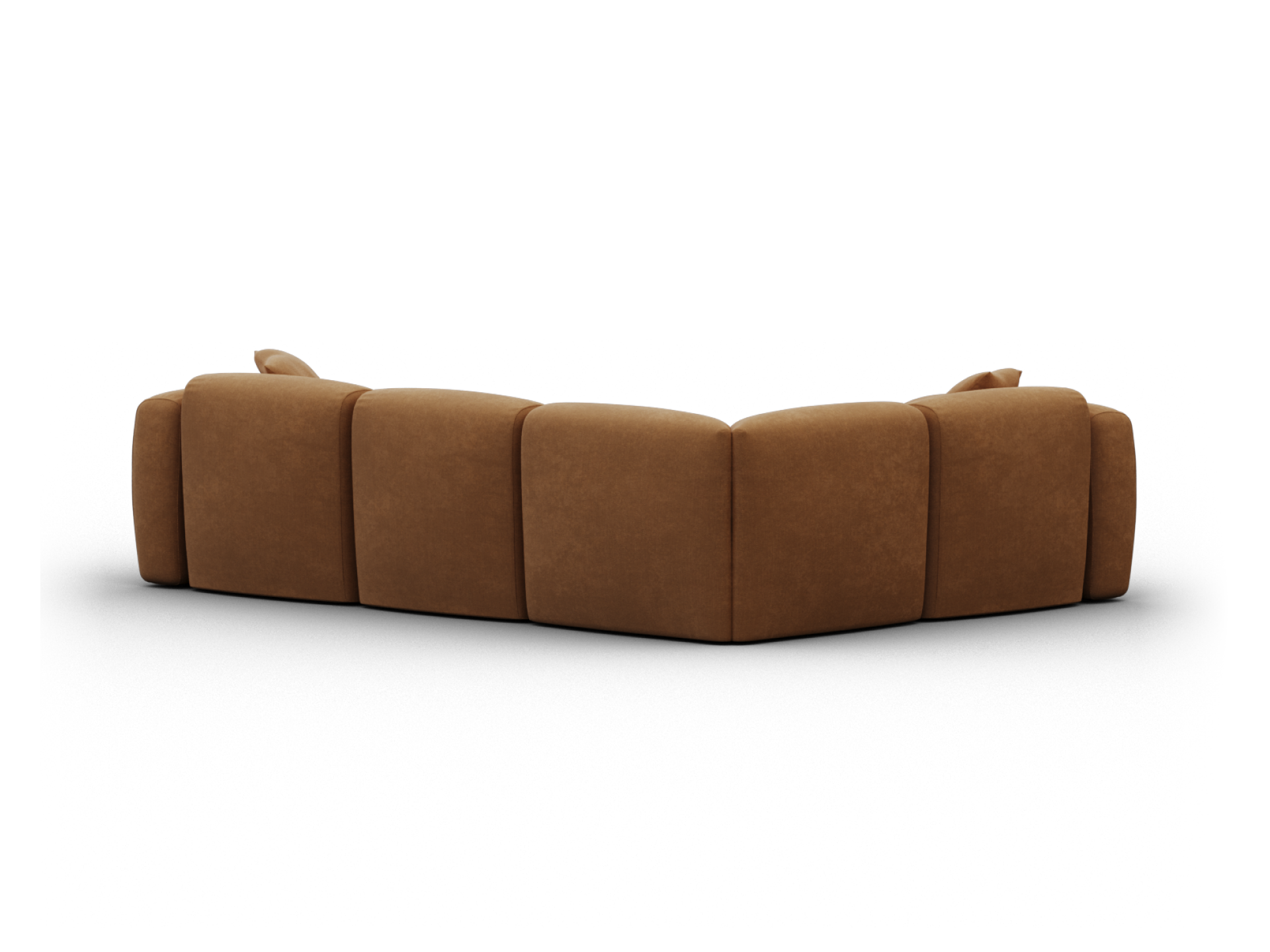 Luxurious brown leather modular sofa with deep seats and plush cushioning. Perfect for contemporary living spaces seeking elegance and comfort.