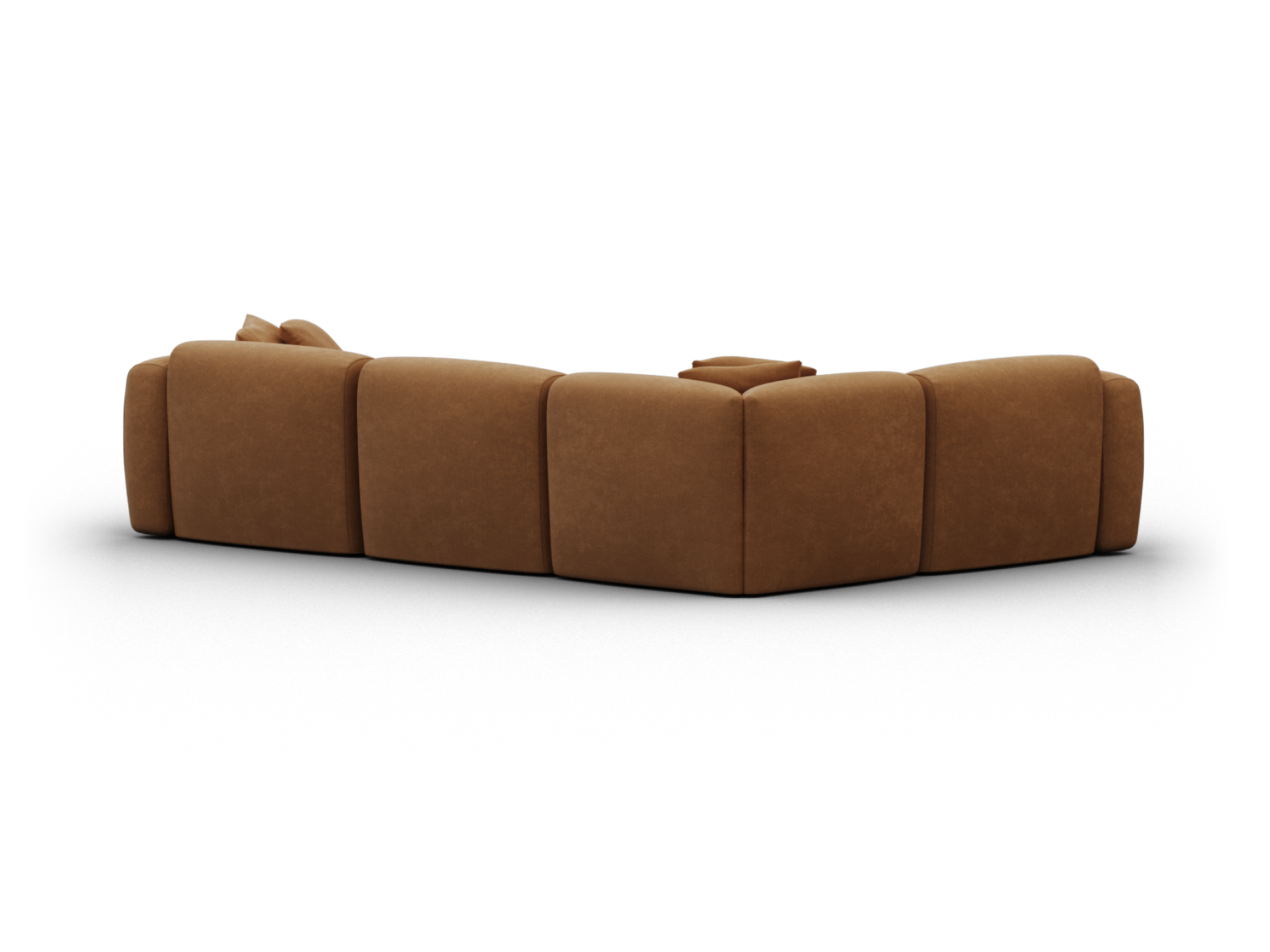 Luxurious brown leather modular sofa with plush cushioning and sleek lines, perfect for a contemporary living room. Deep seating enhances comfort and style.