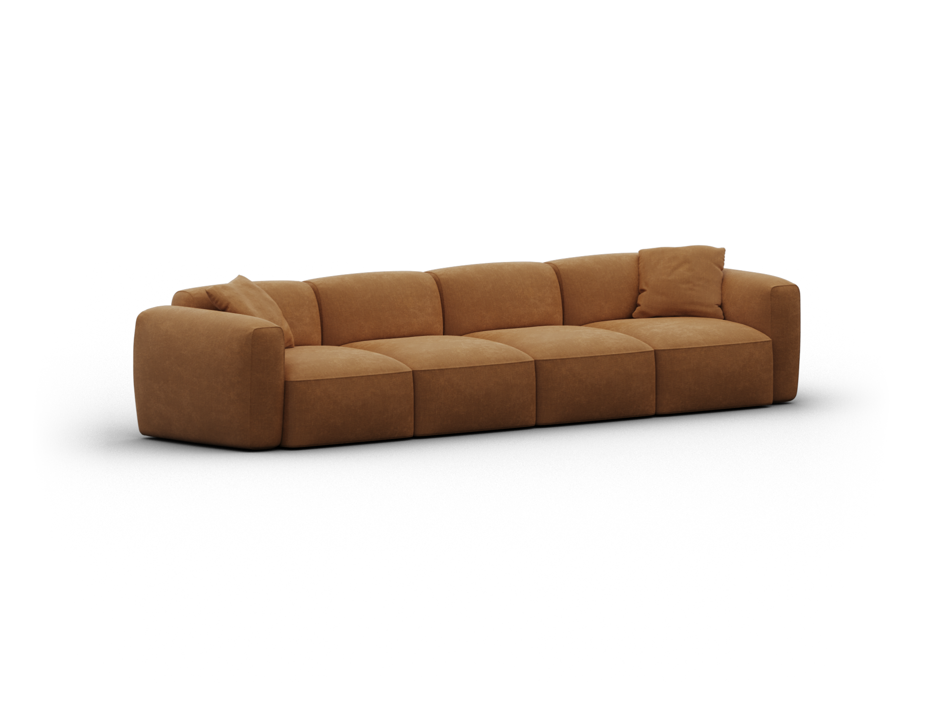 Luxurious brown leather modular sofa with deep cushions and a low-profile design. Perfect for expansive living spaces with a contemporary aesthetic.