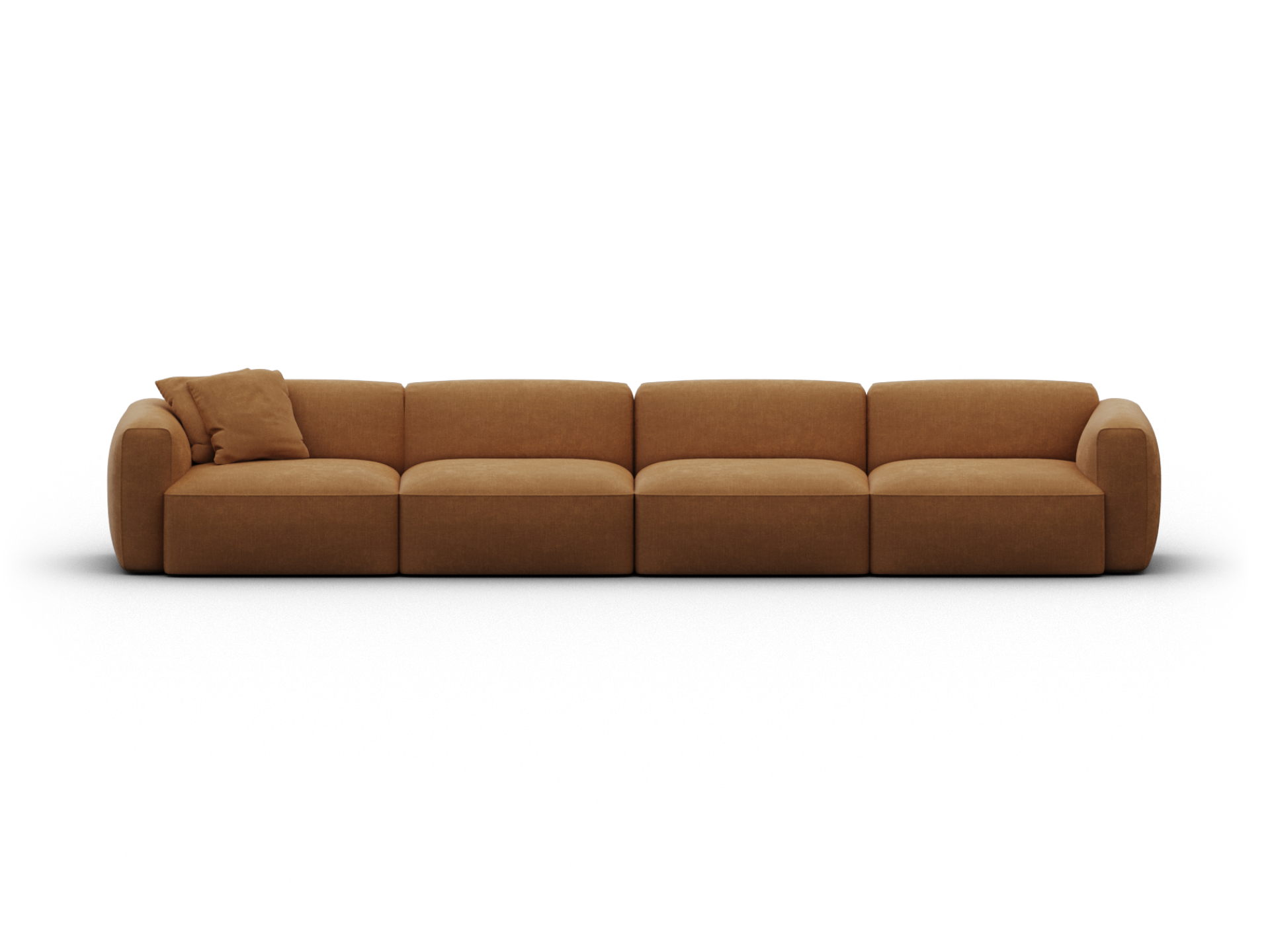 Luxurious modular sofa in rich brown fabric, featuring plush cushions and a streamlined silhouette. Perfect for contemporary living spaces.