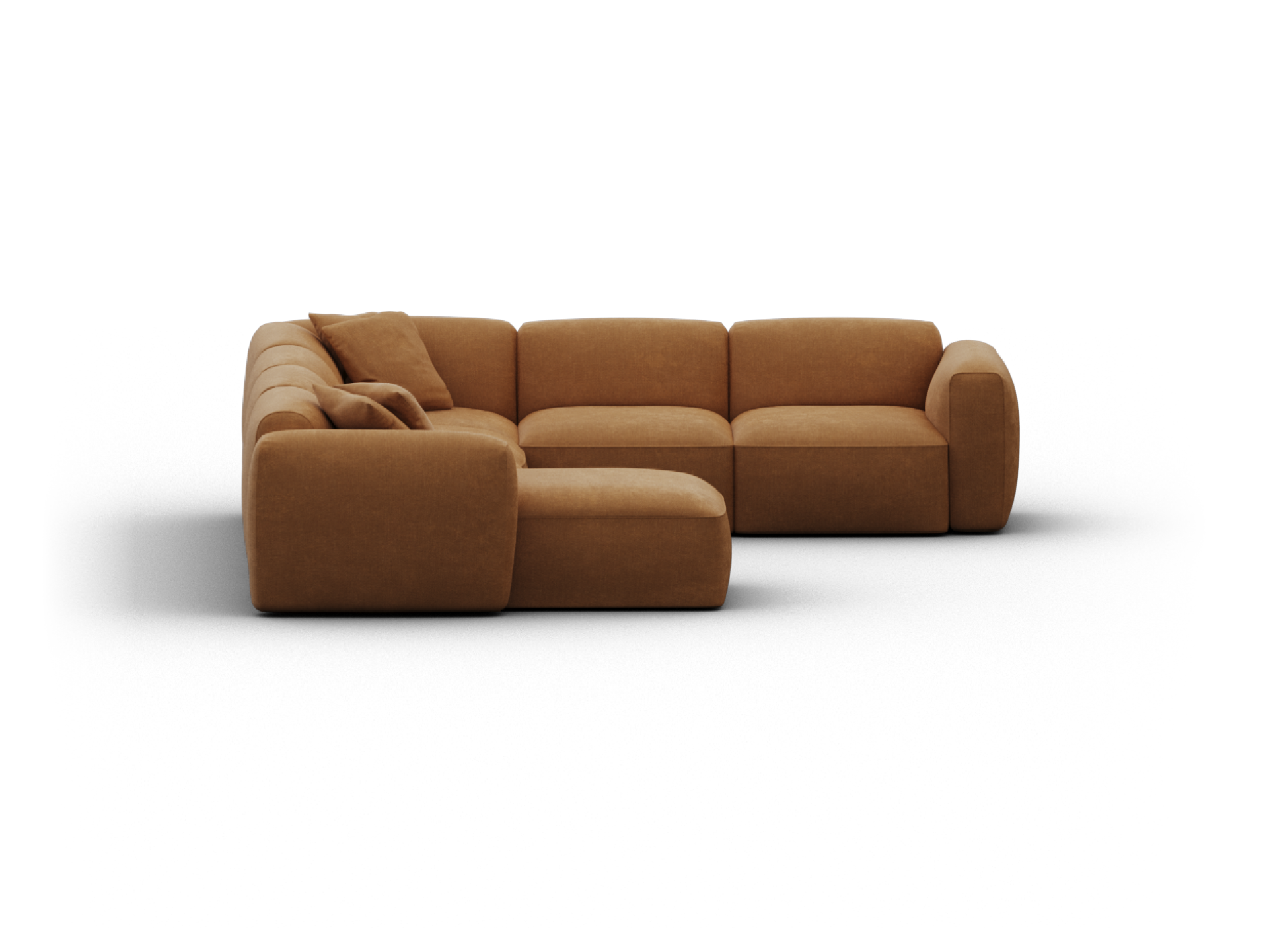 Luxurious brown sectional sofa, upholstered in premium fabric with plush cushioning. Features a modern, deep seating design perfect for elegant living spaces.