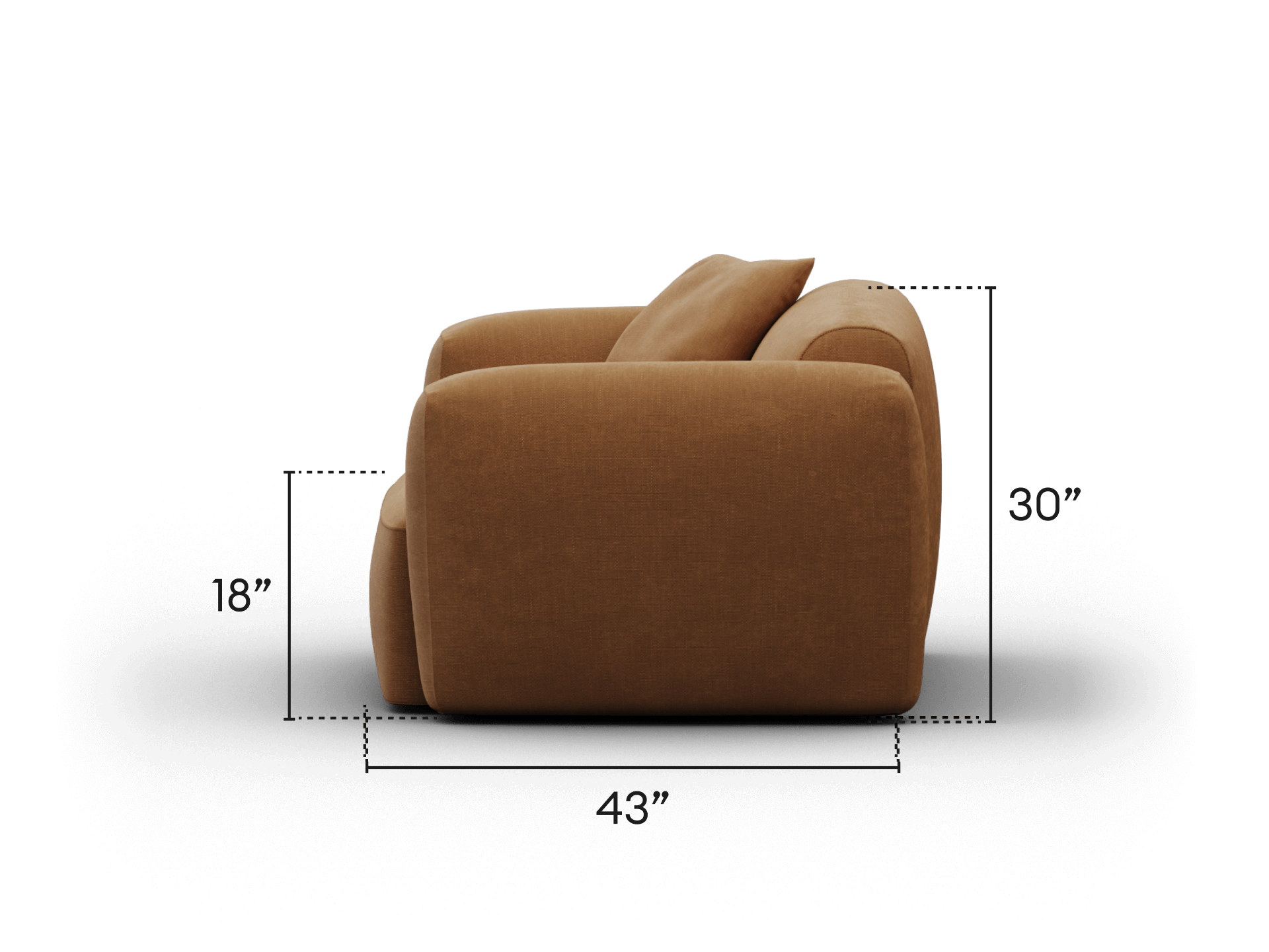 Luxurious brown velvet sofa with plush cushions, showcasing sleek rounded arms. Perfect for a contemporary living room, offering both style and comfort.