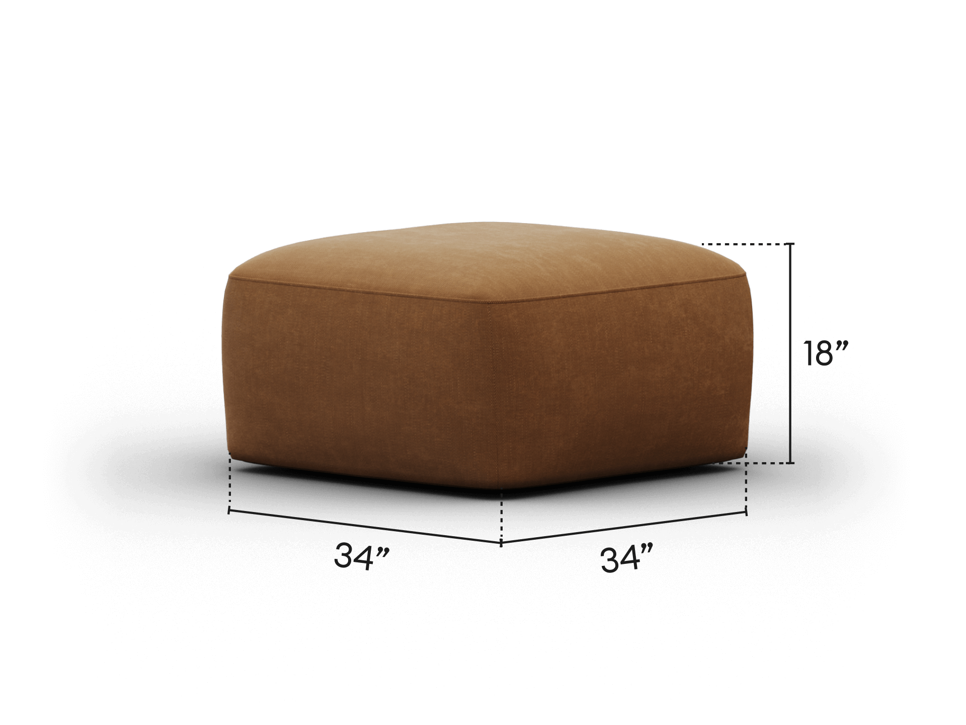 Luxurious square ottoman in rich brown leather, featuring plush cushioning and sleek lines. Ideal for modern living spaces, offering comfort and style.