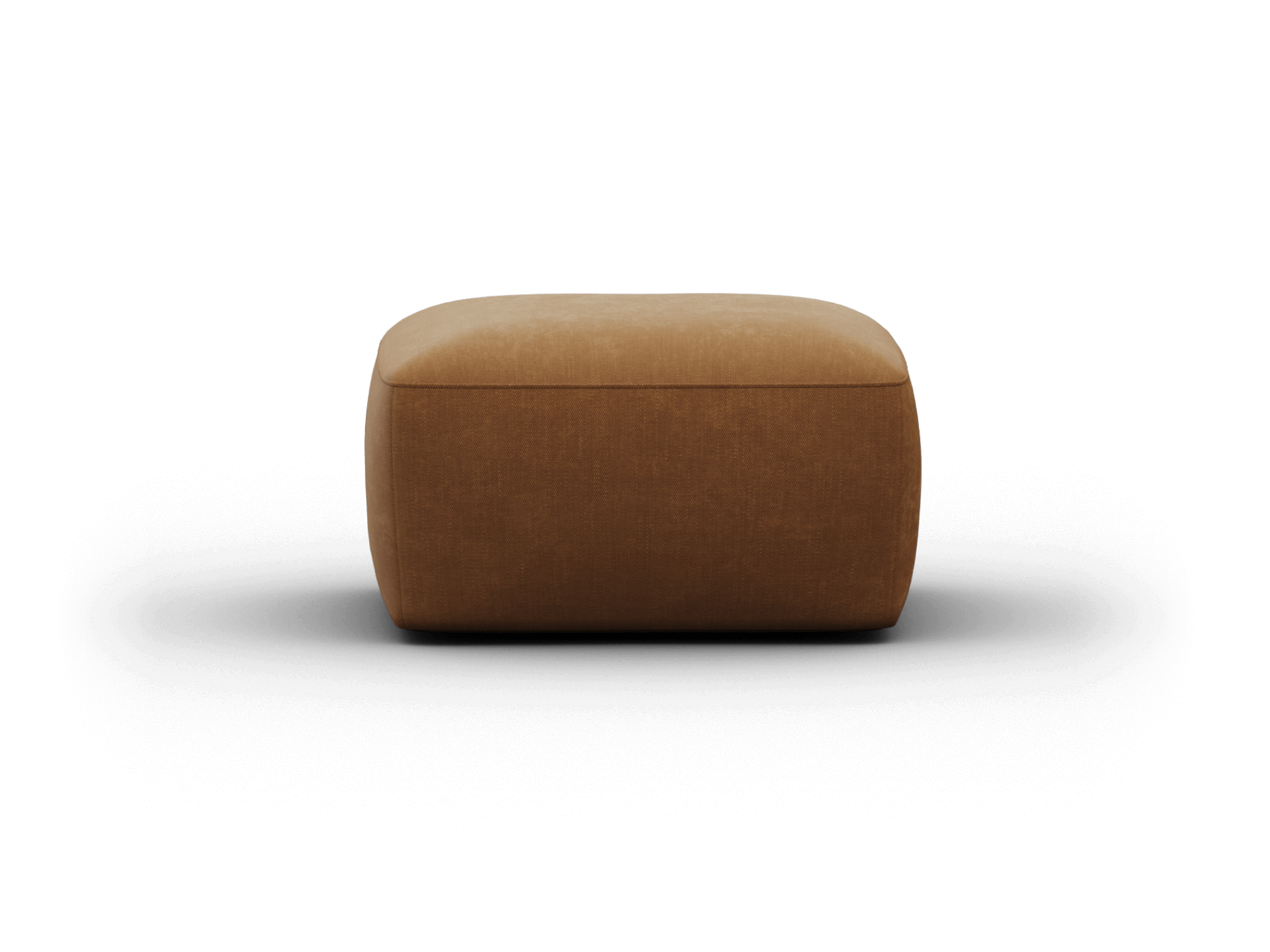 Modern rectangular ottoman in rich brown fabric, featuring clean lines and a smooth finish. Perfect for a contemporary living room setting.