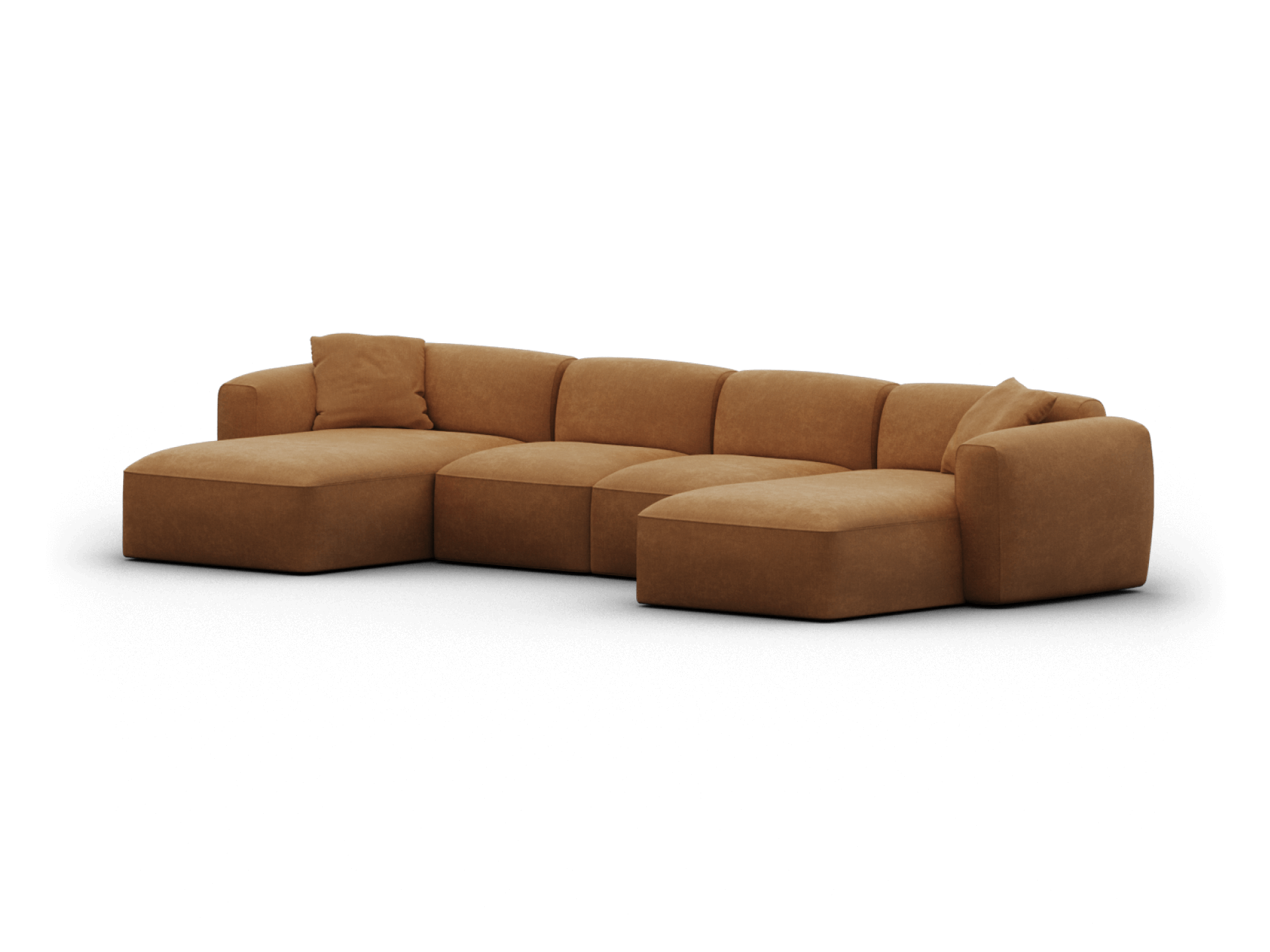 Luxury brown suede sectional sofa featuring plush cushions and a modern silhouette, ideal for enhancing a sophisticated living room aesthetic.