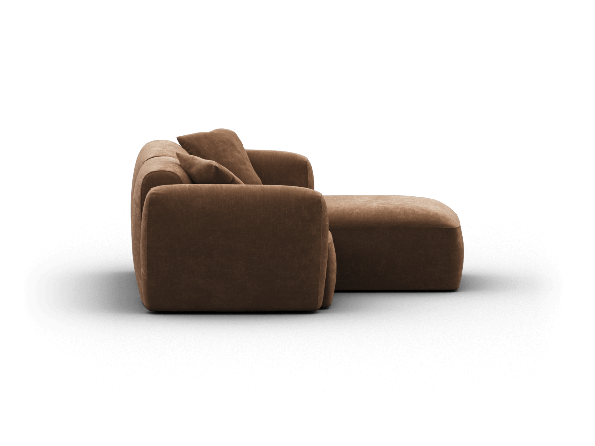 Luxurious modular lounge in rich brown fabric, featuring deep seats and plush cushions. Perfect for contemporary living spaces seeking comfort and elegance.