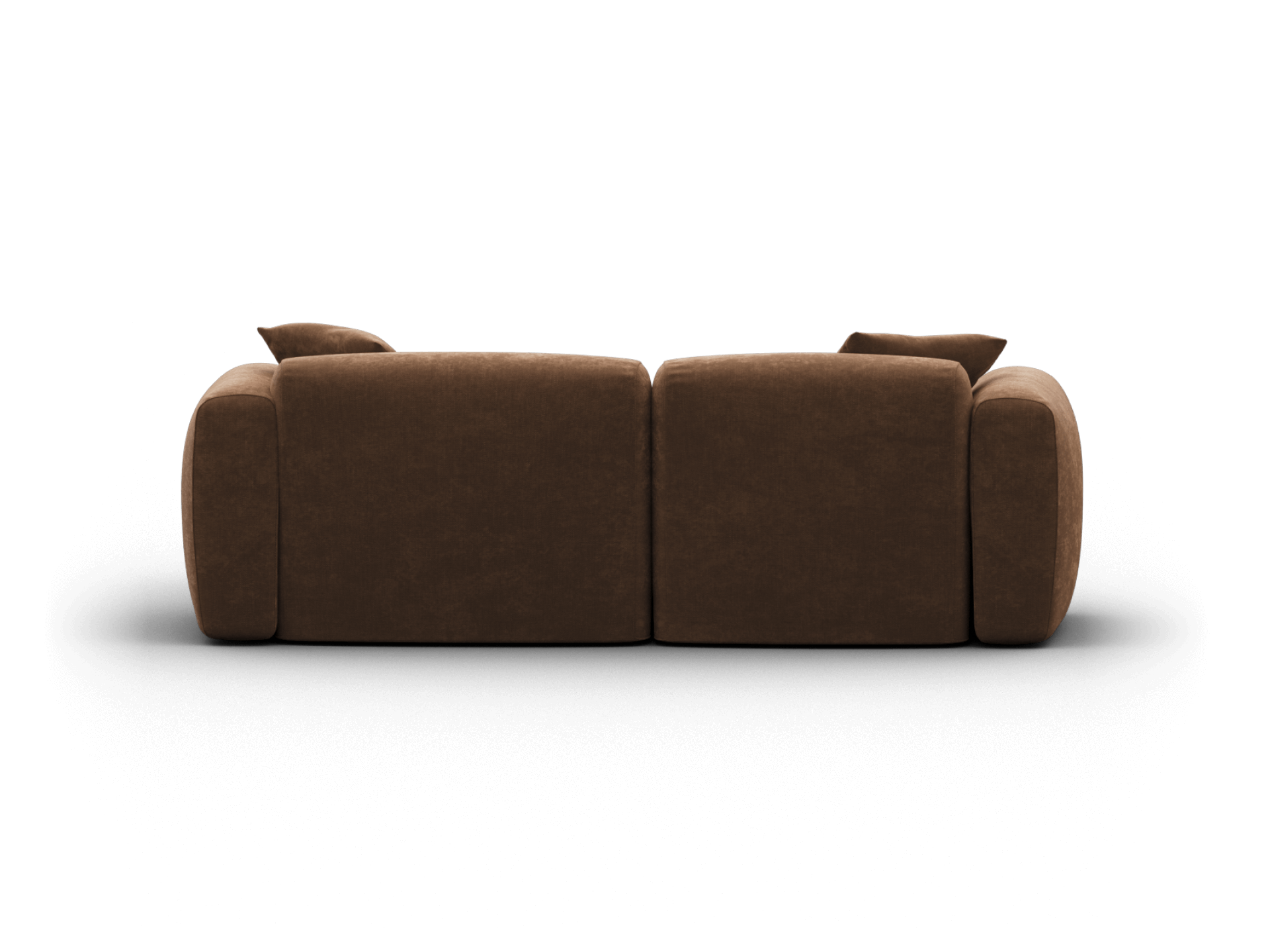 Luxurious brown fabric sofa with plush cushions, rounded armrests, and a sleek silhouette. Perfect for modern lounge settings.
