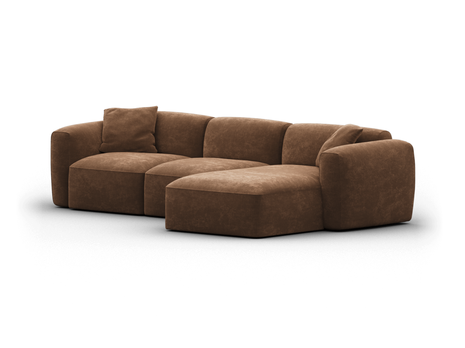 Luxurious sectional sofa in rich brown leather, featuring plush cushioning and a modular design. Perfect for a spacious, contemporary living room setting.