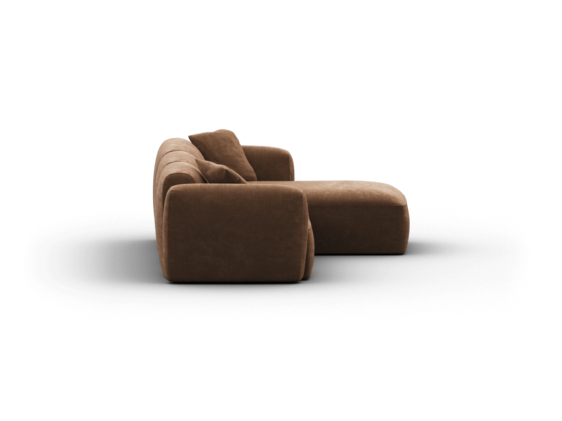 Modern brown fabric sectional sofa with plush cushions, featuring a low-profile design. This piece exudes comfort and style, perfect for elegant interiors.