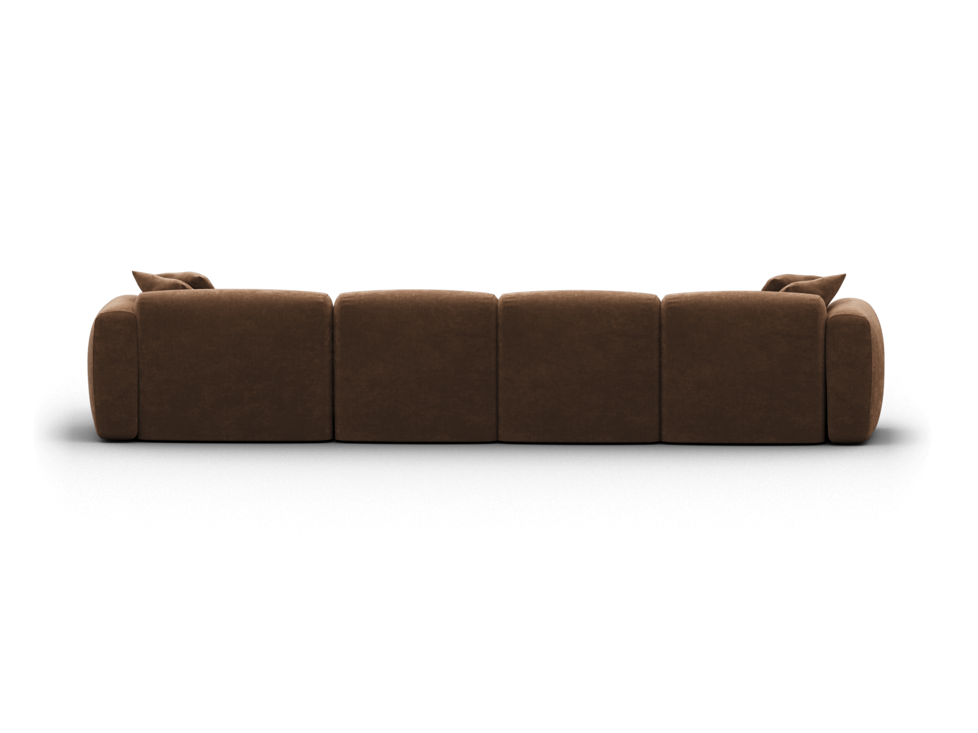 Luxurious modular sofa in rich brown velvet, offering plush back cushions and deep seating. Perfect for a sophisticated, contemporary living space.