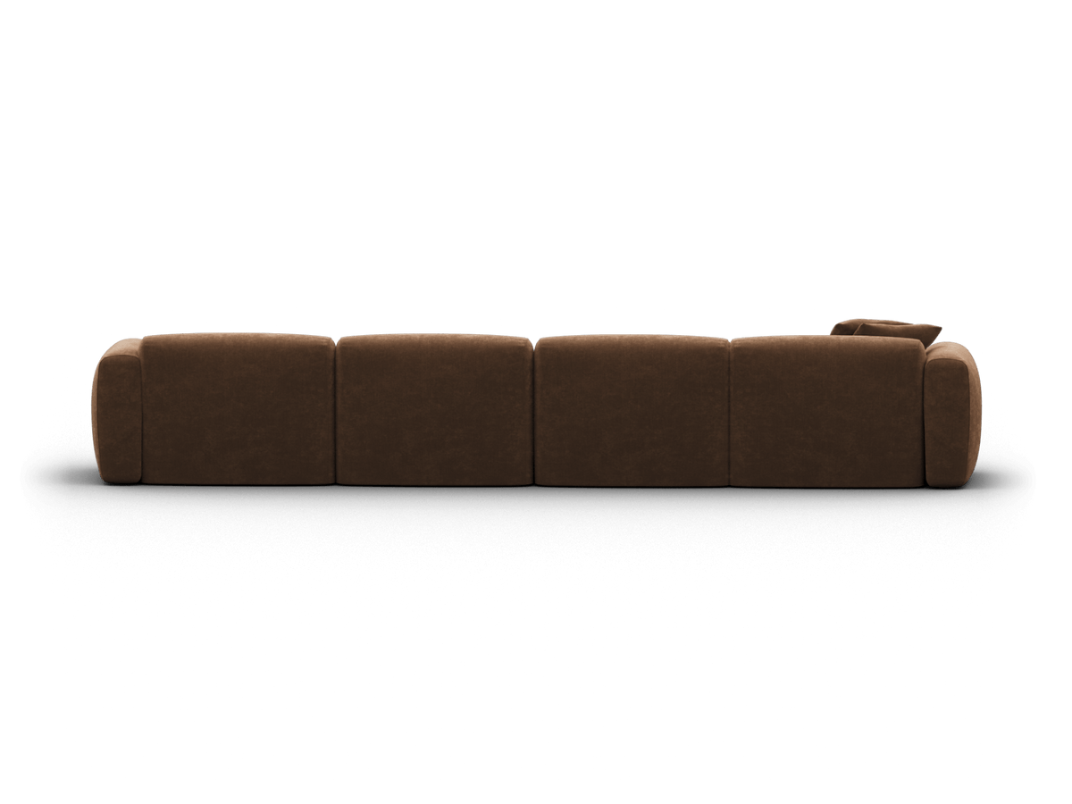 Luxurious brown leather modular sofa with plush cushioning, ideal for contemporary living spaces. Features adjustable backrests for ultimate comfort.