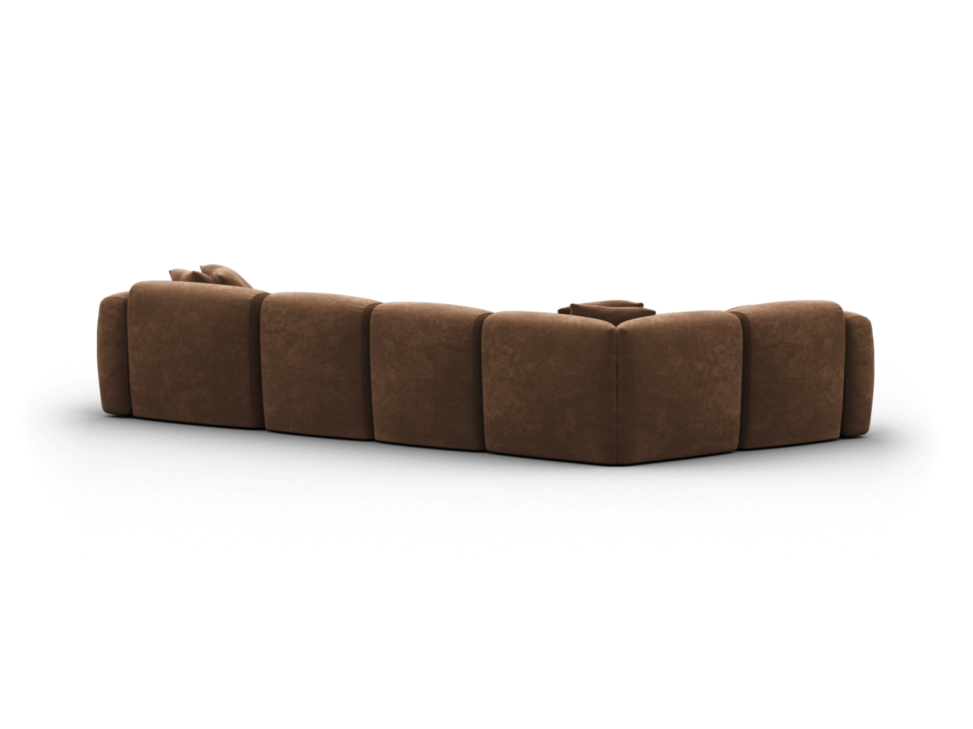 Luxurious brown velvet sectional sofa with plush cushioning, featuring a sleek, modern design. Perfect for sophisticated living rooms.