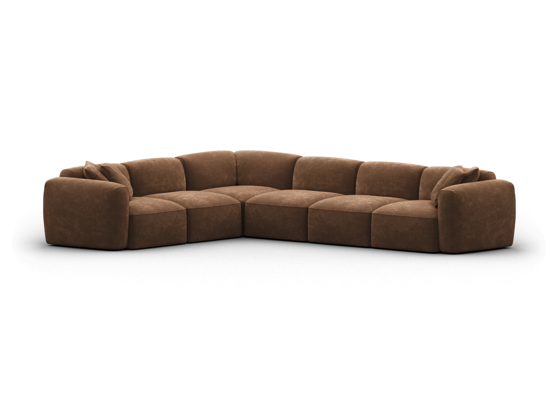 Luxurious brown leather sectional sofa in a modular design features deep seating and plush cushioning, creating a sophisticated centrepiece for modern living spaces.