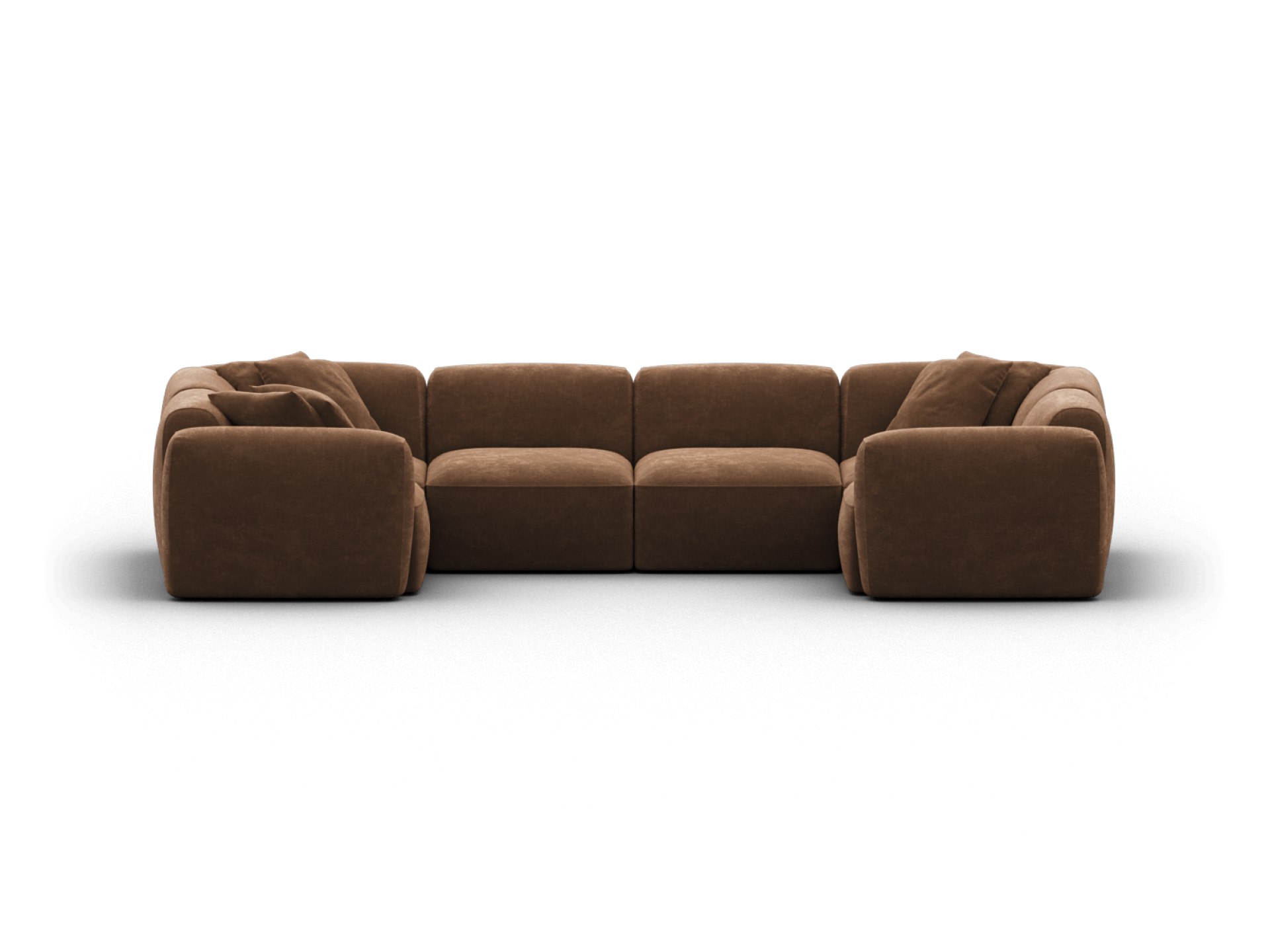 Elegant brown sectional sofa in plush fabric, featuring deep seats and modular design, ideal for spacious, modern living areas.