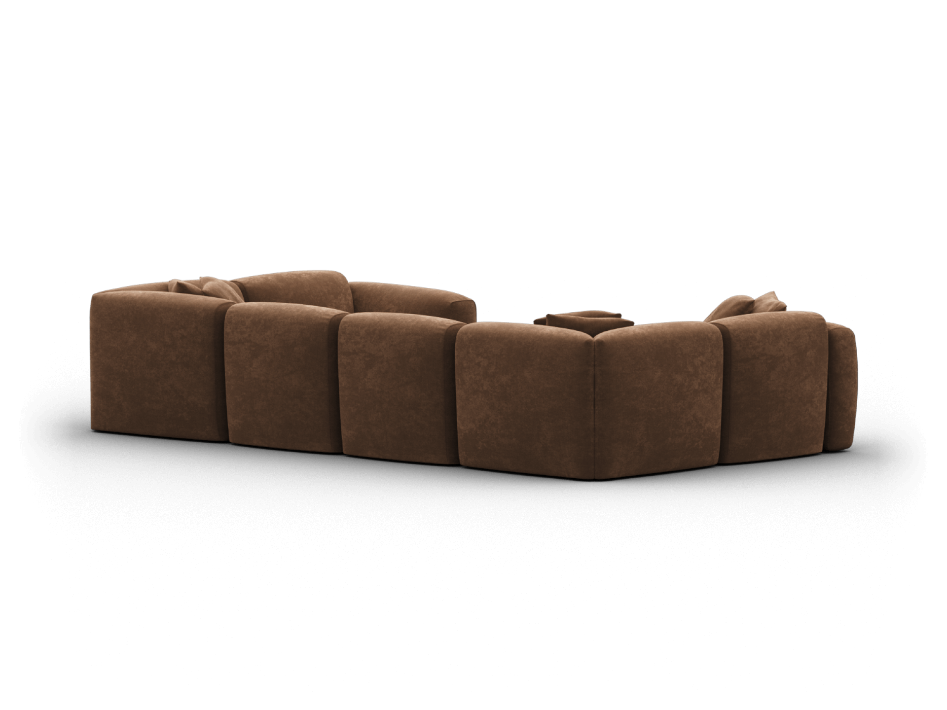 Luxurious modular sofa in rich brown suede, featuring plush seating and deep cushioning. Ideal for a sophisticated, contemporary living space.