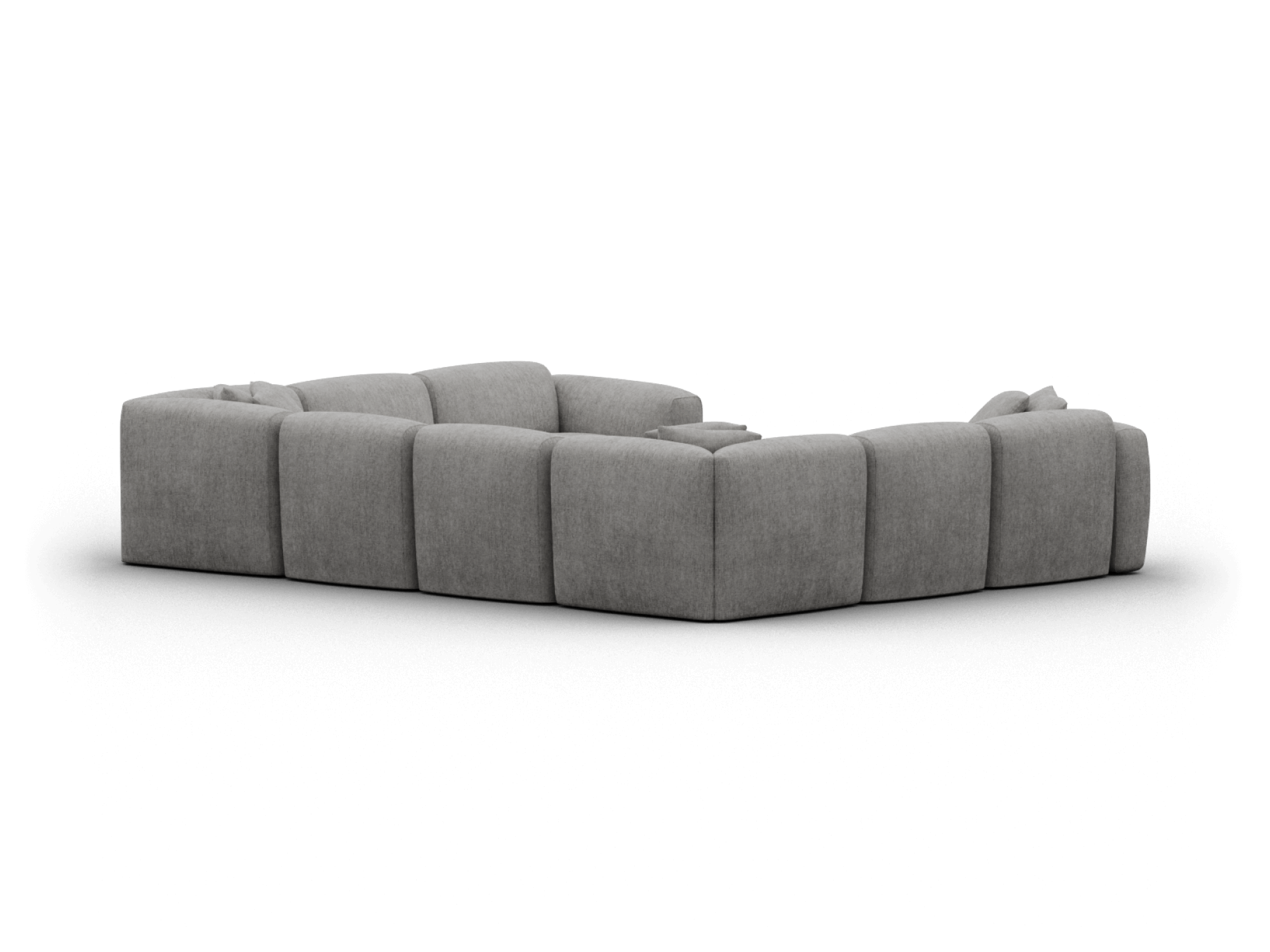 Luxury modular sectional sofa in plush grey fabric, featuring deep seats and a sleek, low-profile design. Perfect for sophisticated, contemporary living spaces.