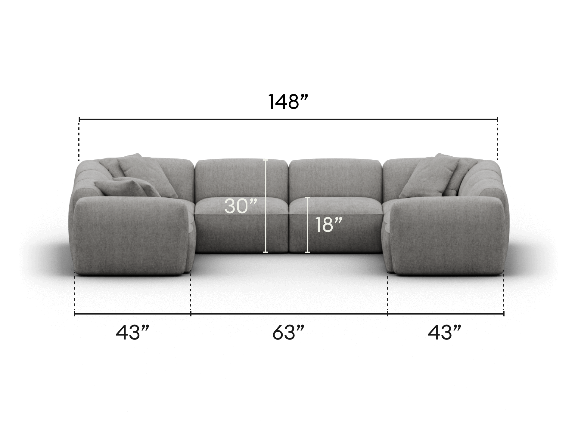 Luxurious modular grey fabric sectional, featuring deep cushions and plush upholstery. Perfect for expansive living spaces, offering comfort and contemporary style.