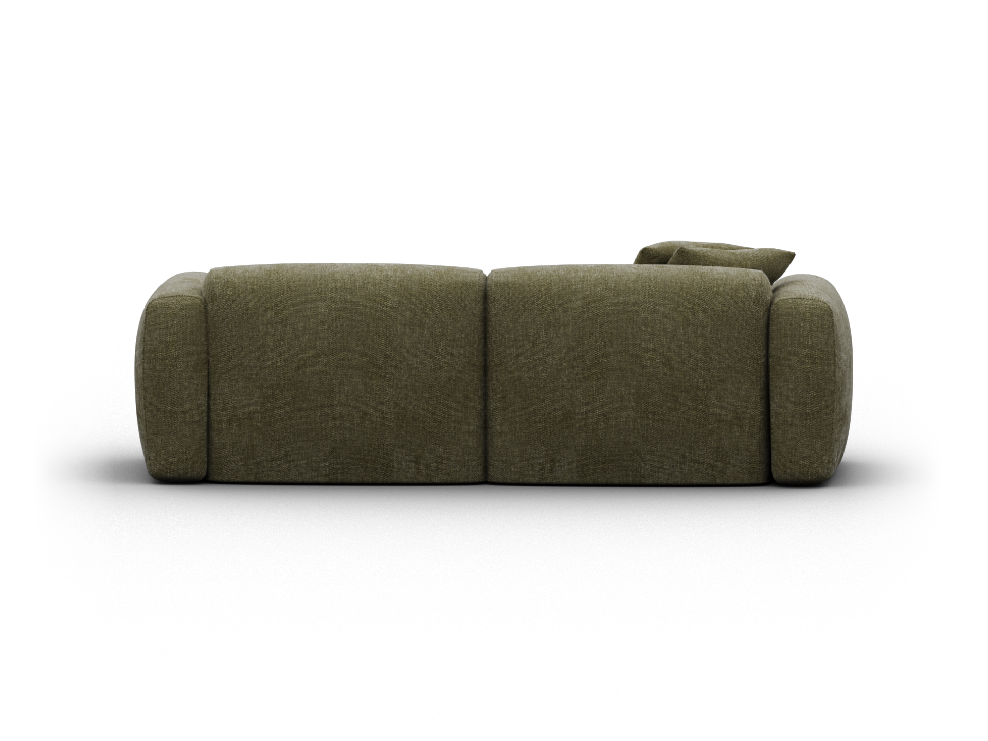 Luxurious olive green sofa crafted from rich, textured fabric. Plush cushioning and minimalist design enhance contemporary living spaces with sophistication.