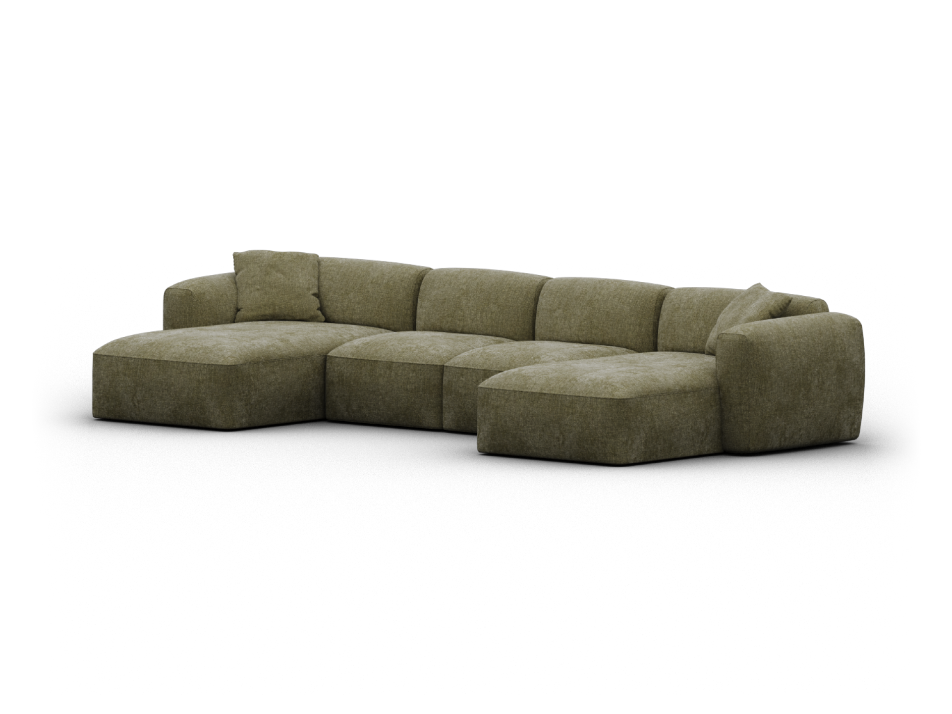 Luxurious olive green sectional sofa, upholstered in plush fabric, featuring deep seats and modular design, ideal for a sophisticated living space.