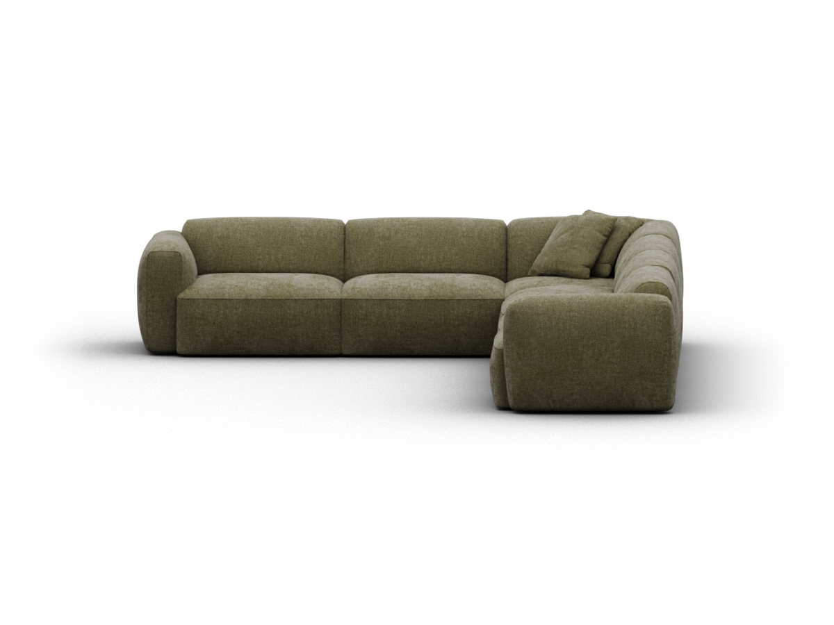 Luxurious green sectional sofa with plush upholstery, featuring deep cushions and modular design, perfect for elegant living spaces.