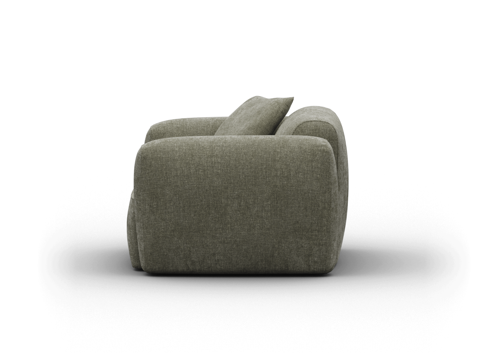 Luxurious olive green sofa with plush cushions in premium fabric, featuring a bold, rounded silhouette. Ideal for modern living spaces.