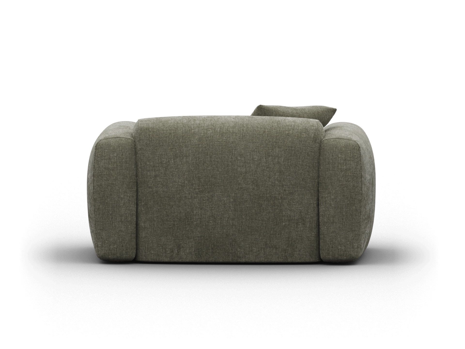 Luxurious olive-green fabric sofa with plush cushioning and rounded arms, showcasing a modern design. Perfect for elegant living room settings.