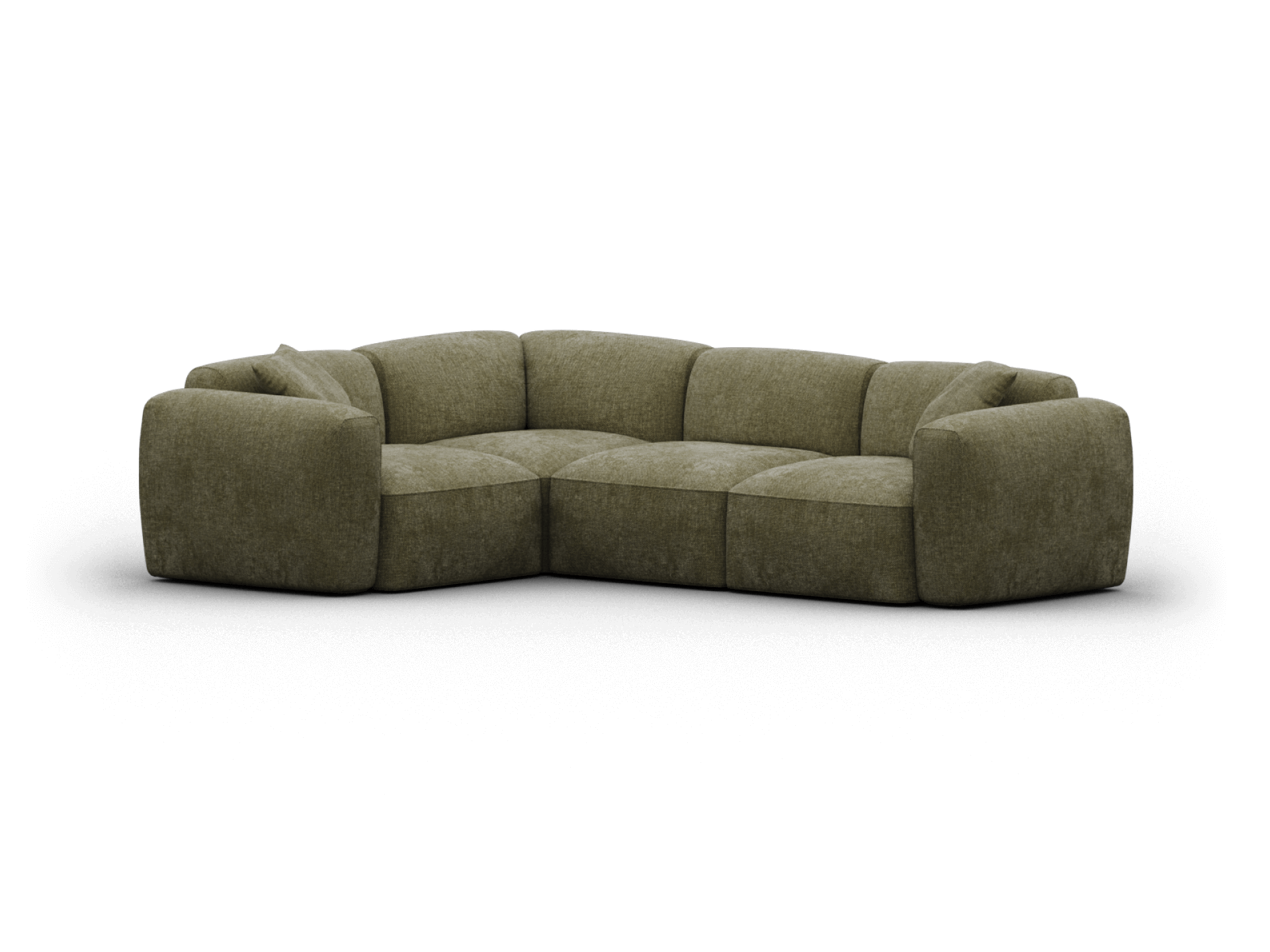 Luxurious olive green sectional sofa in plush fabric, featuring deep seats and modular design. Perfect for modern living spaces with a sophisticated edge.