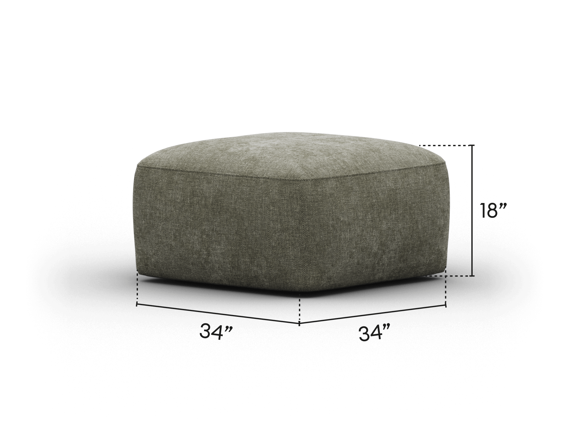 Luxurious pentagon-shaped ottoman with grey fabric upholstery. Features a plush, padded seat. Ideal for modern living spaces, adding elegance and comfort.