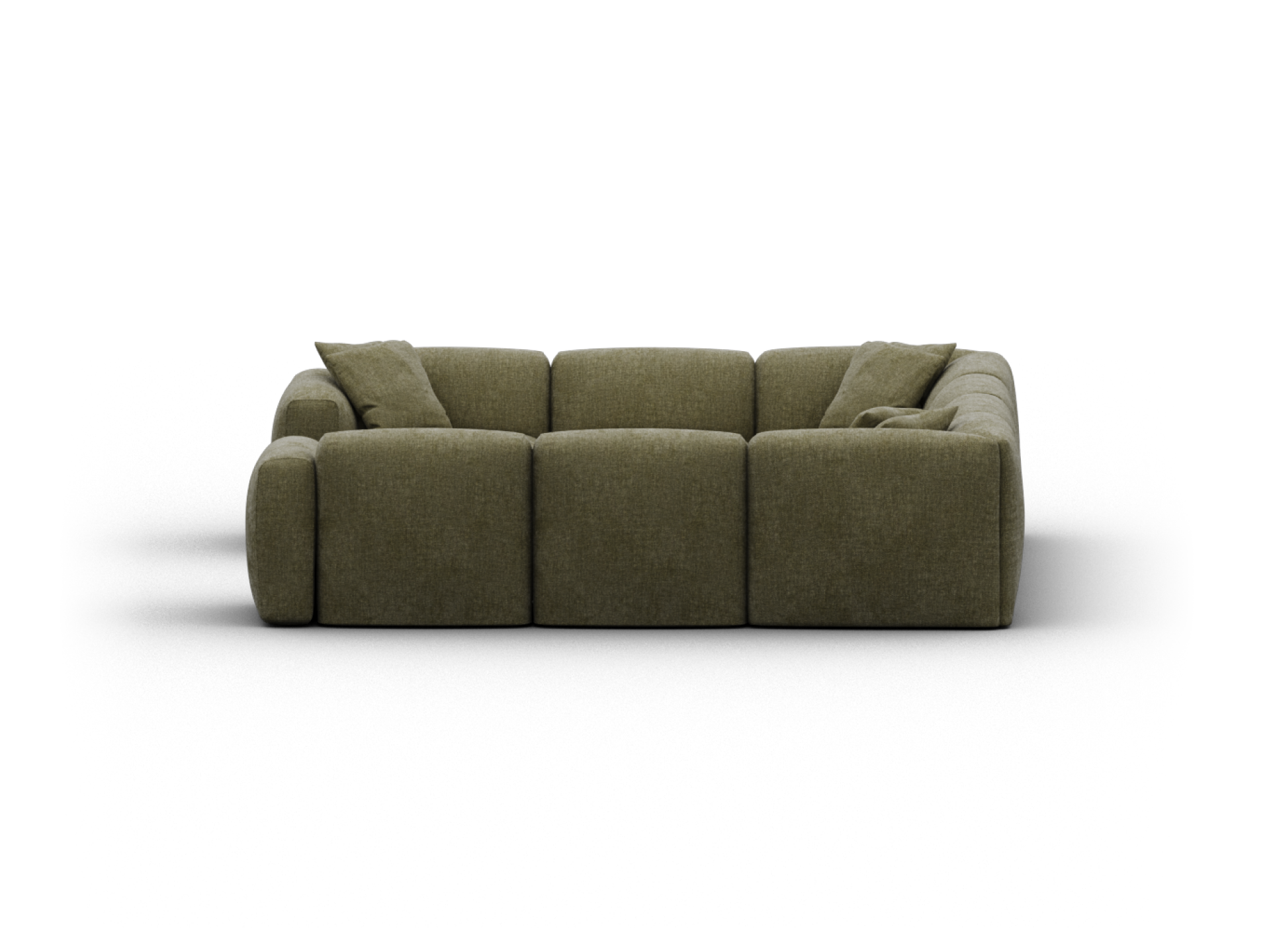 Luxurious olive green fabric sofa featuring deep seats and plush cushions, showcasing a modern silhouette. Ideal for sophisticated living spaces.