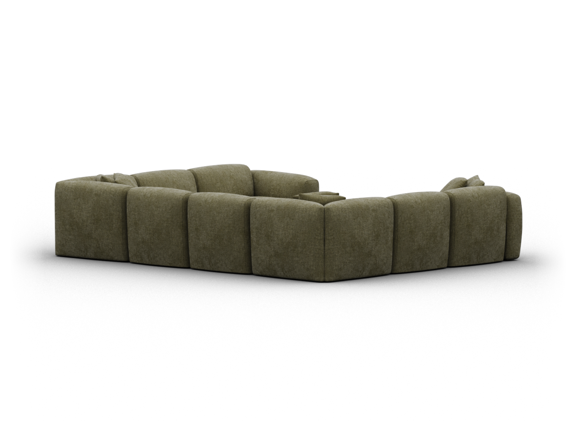 Premium modular sectional sofa, upholstered in olive green fabric. Plush, deep seating with a modern, streamlined silhouette. Perfect for luxurious living spaces.