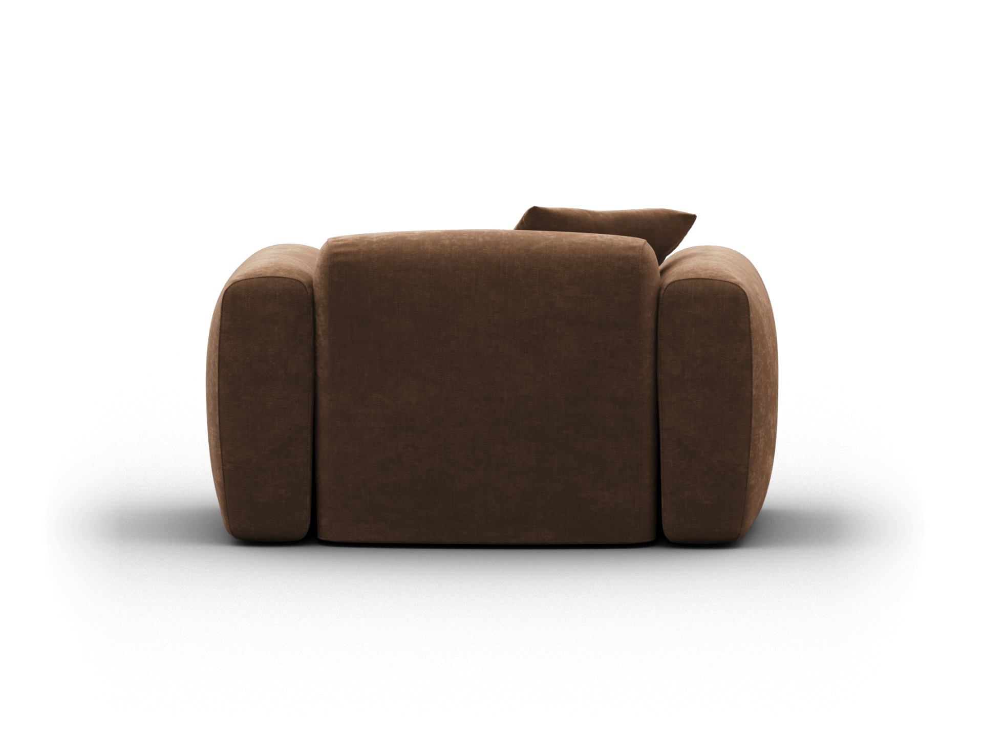 Brown fabric lounge chair with plush, rounded arms and a deep backrest, offering luxurious comfort. Perfect for a contemporary living room setting.