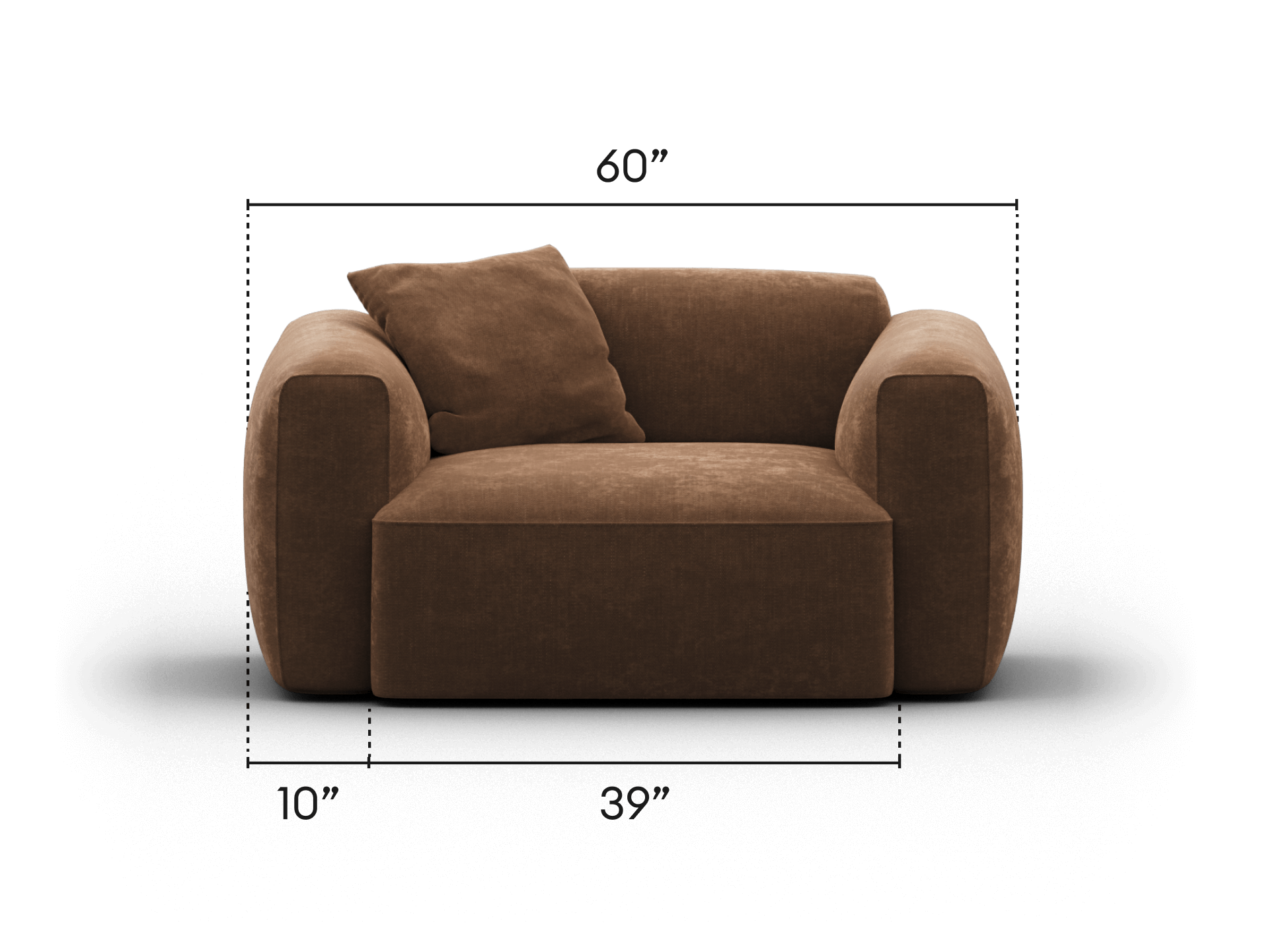 Luxurious modern armchair in rich brown suede, featuring plush cushioning and a sleek, minimalist design. Perfect for contemporary living spaces.