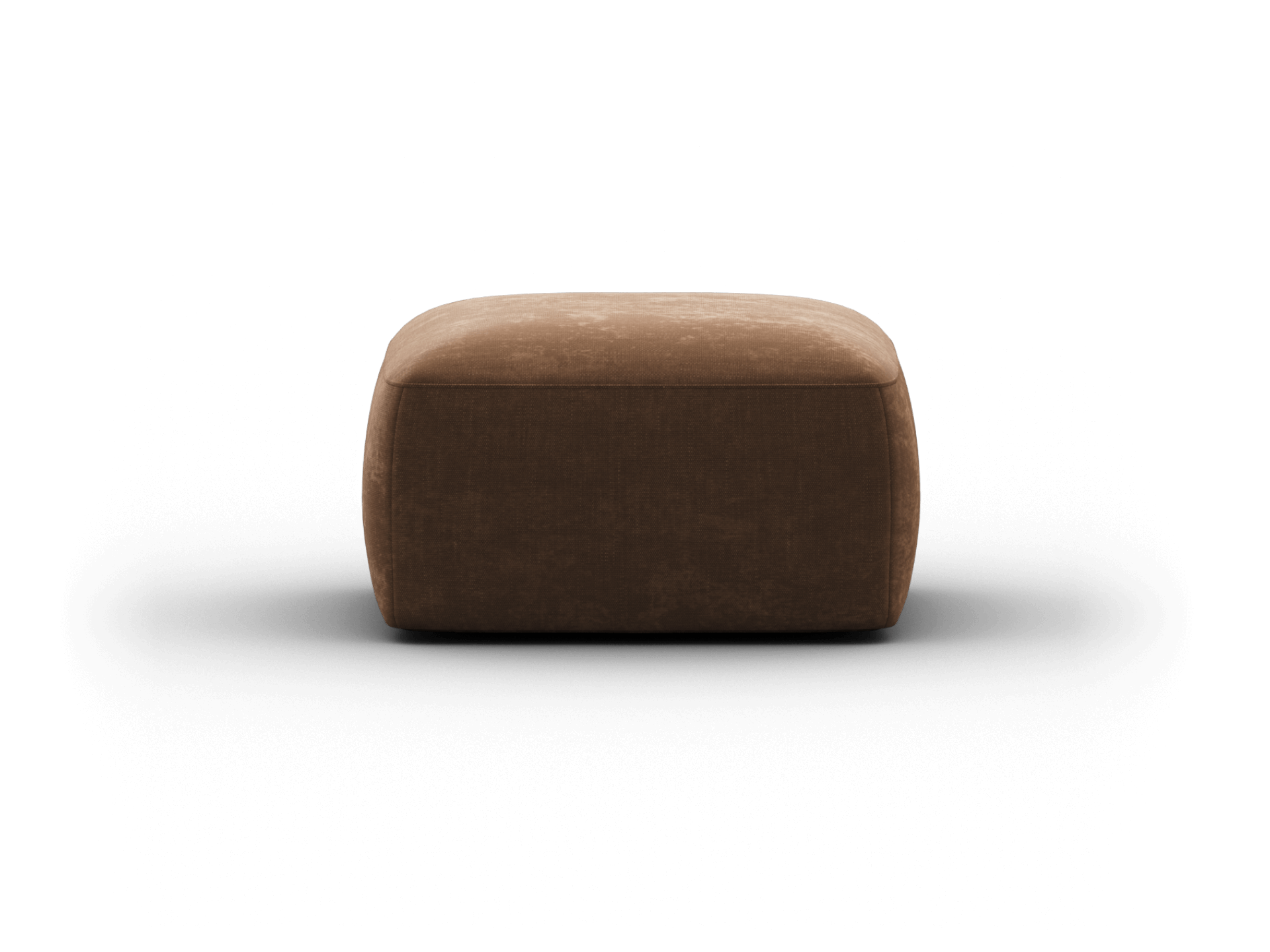 Luxurious brown ottoman with soft velvet upholstery, featuring a minimalist rectangular design. Perfect for a contemporary living room setting.