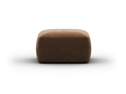 Luxurious brown ottoman with soft velvet upholstery, featuring a minimalist rectangular design. Perfect for a contemporary living room setting.