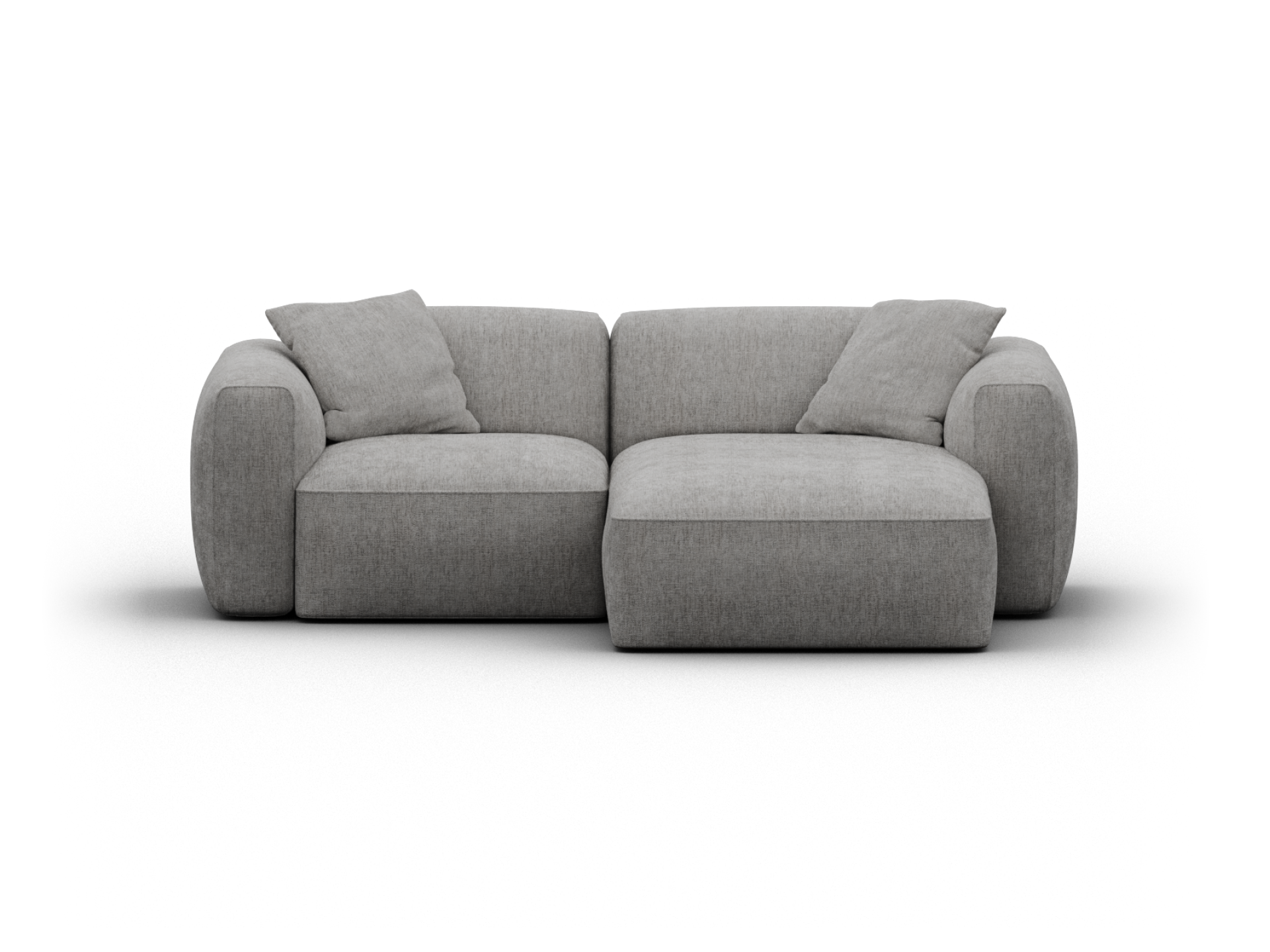 Elegant grey modular sofa in premium fabric, featuring plush cushioning and rounded arms, perfect for a contemporary living room setting.