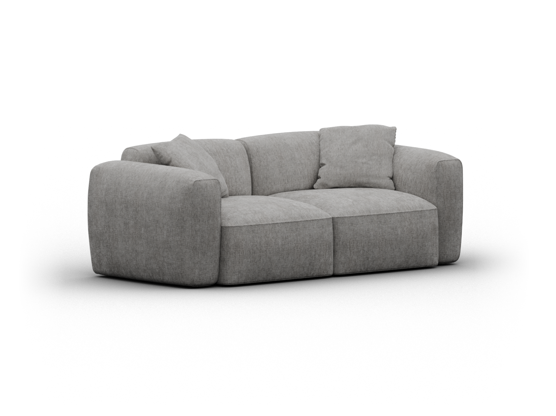 Elegant grey fabric sofa featuring plush, deep cushioning and wide armrests. Modern design ideal for a sophisticated living room setting.