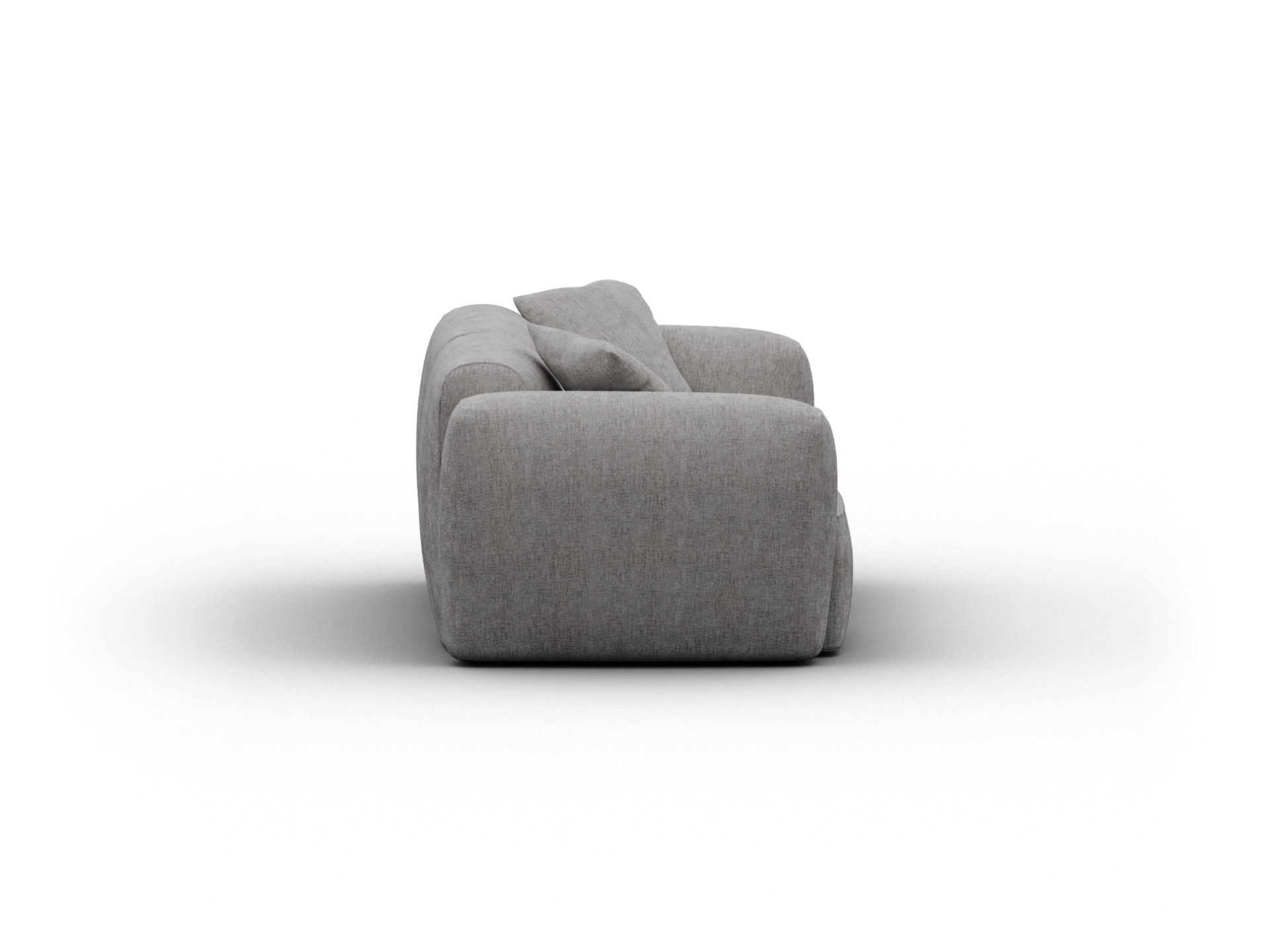 Luxurious grey fabric sofa with plush cushioning and clean lines, perfect for a contemporary living room. Ideal for elegant relaxation.