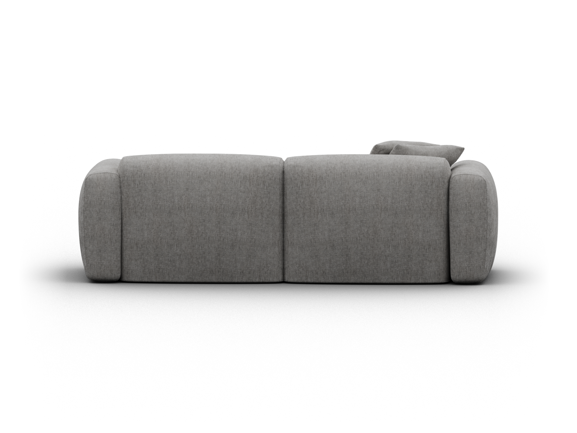 A premium modern sofa with plush grey upholstery. Features rounded armrests and a minimalist design. Ideal for a sophisticated living room.