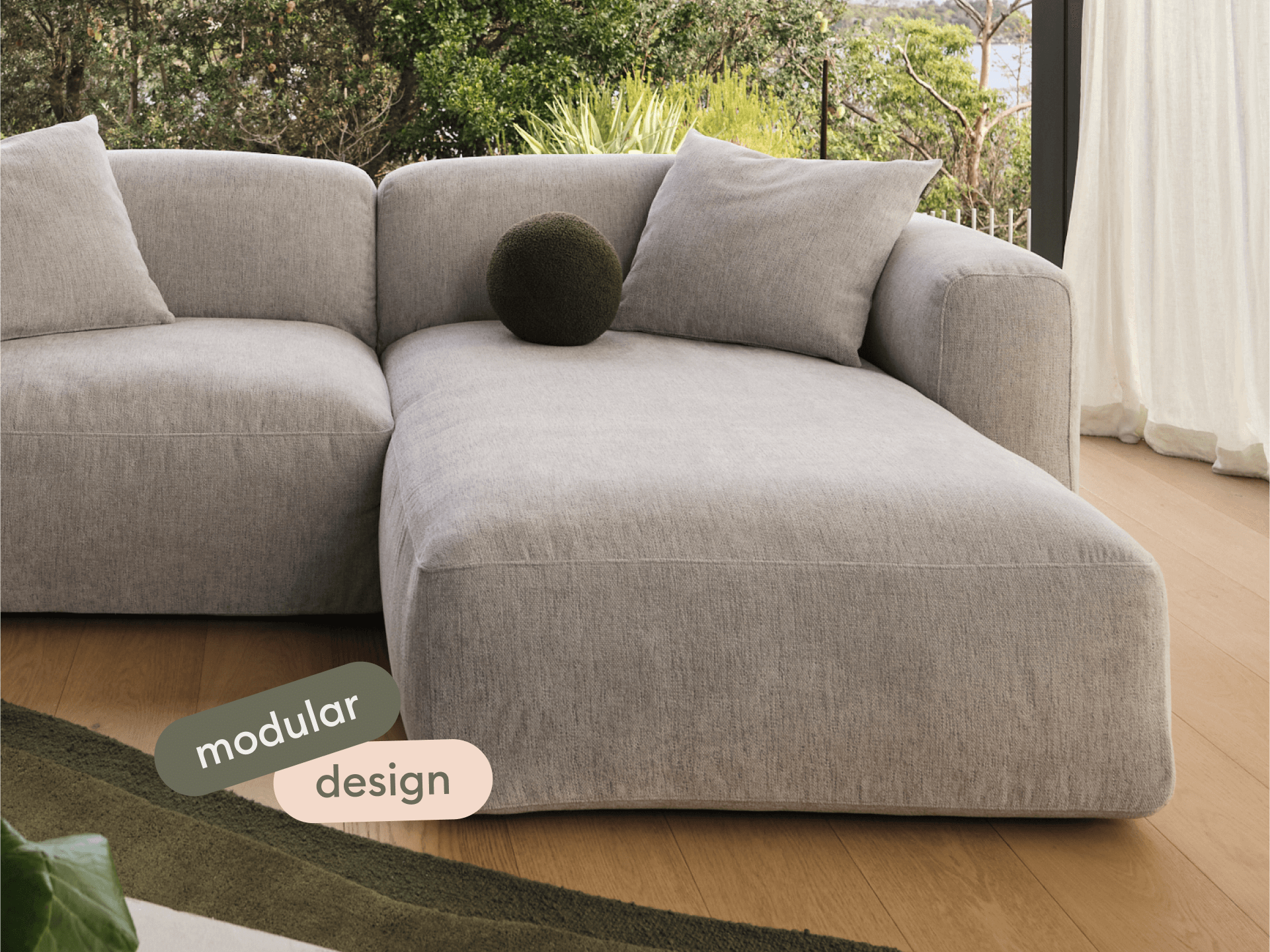 Torquay Modular Sofa - Regular / 3 Sections / Moonlit Silver (Luxe)